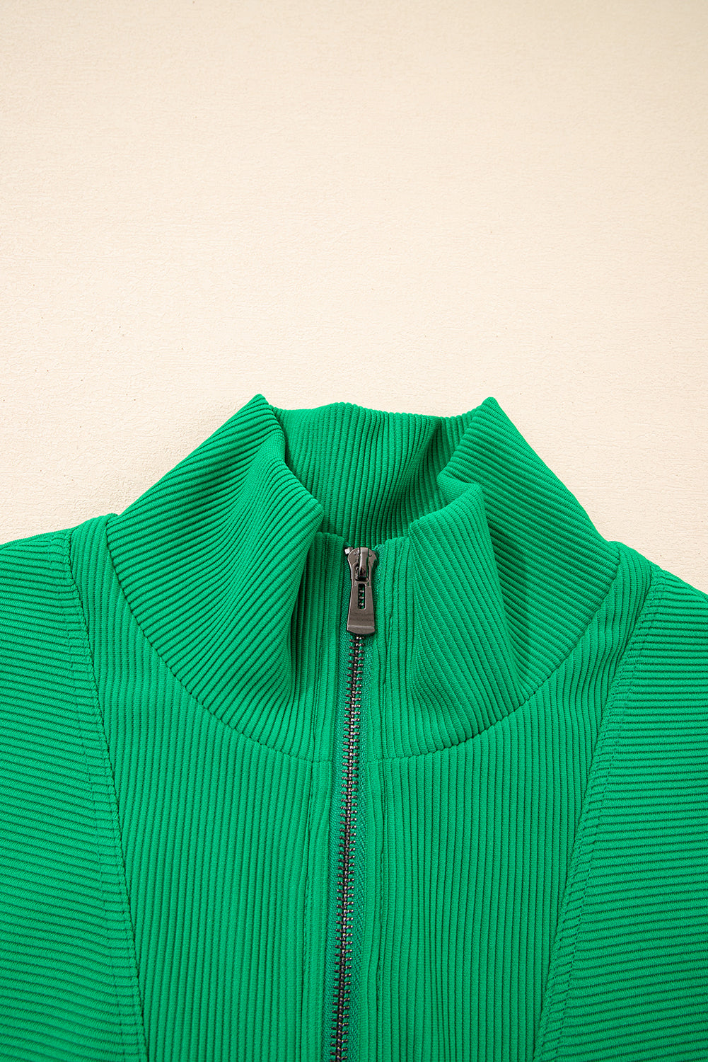 Bright Green Textured Short Sleeve Half Zip Drawstring Waist Romper eAura