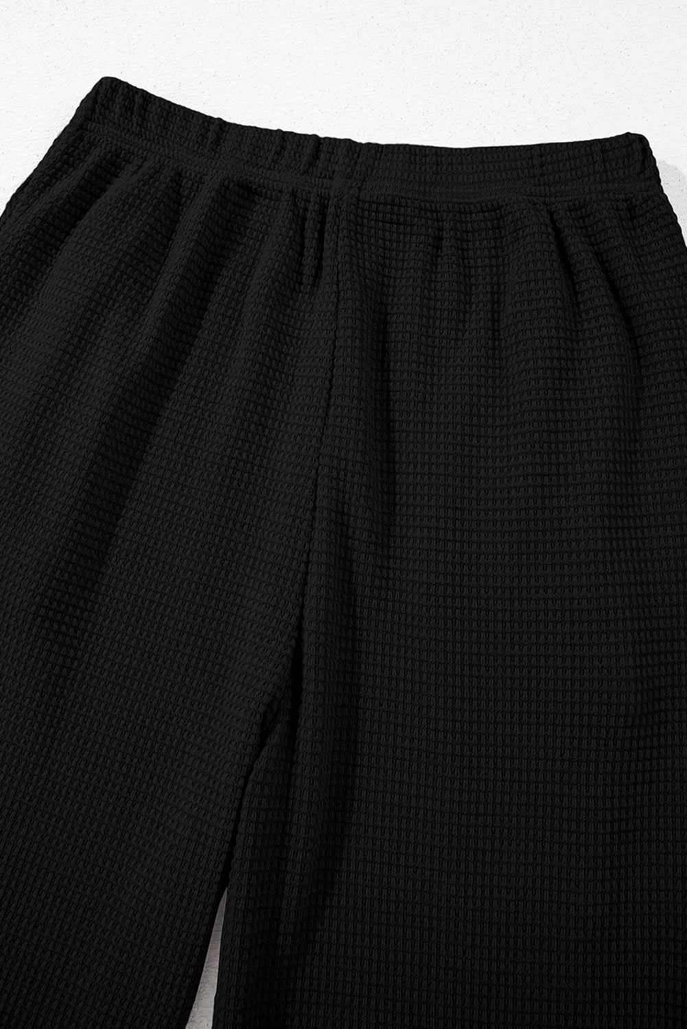 Black Solid Colour Textured Buttoned Shirt and Casual Trousers Set eAura