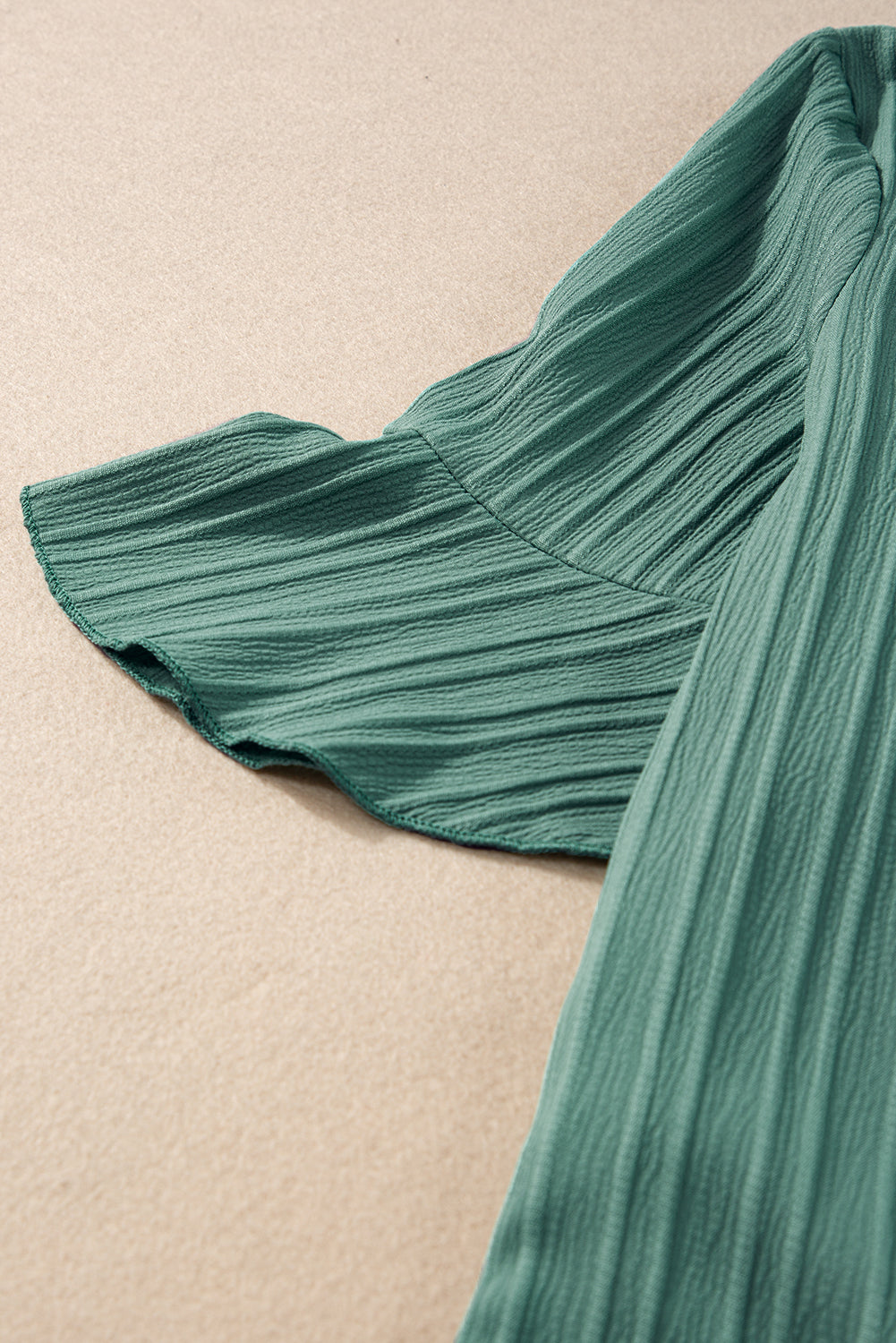 Grass Green Ruffled Half Sleeve V Neck Textured Top - eAura