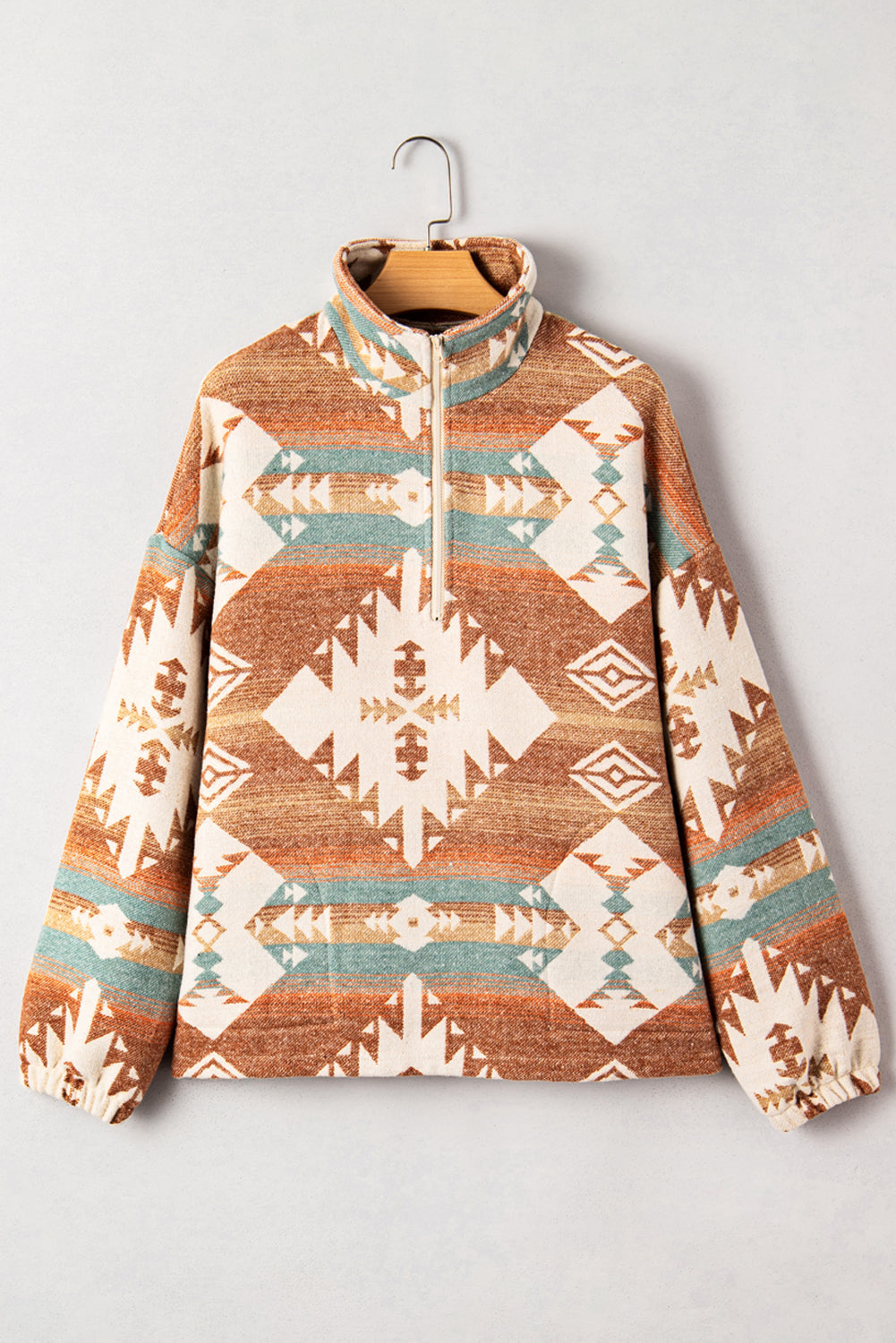 Quarter Zip Elastic Cuffs Aztec Sweatshirt Dear-Lover Dropshipping