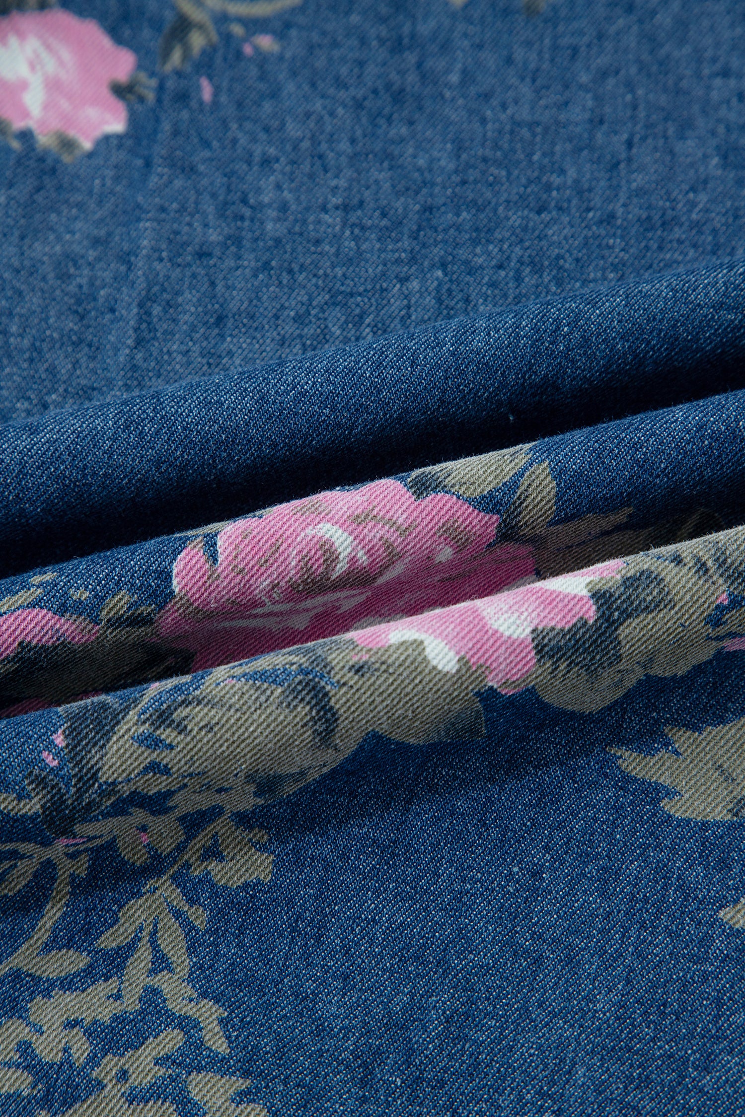 Floral Print Elastic Waist Pintuck Wide Leg Jeans