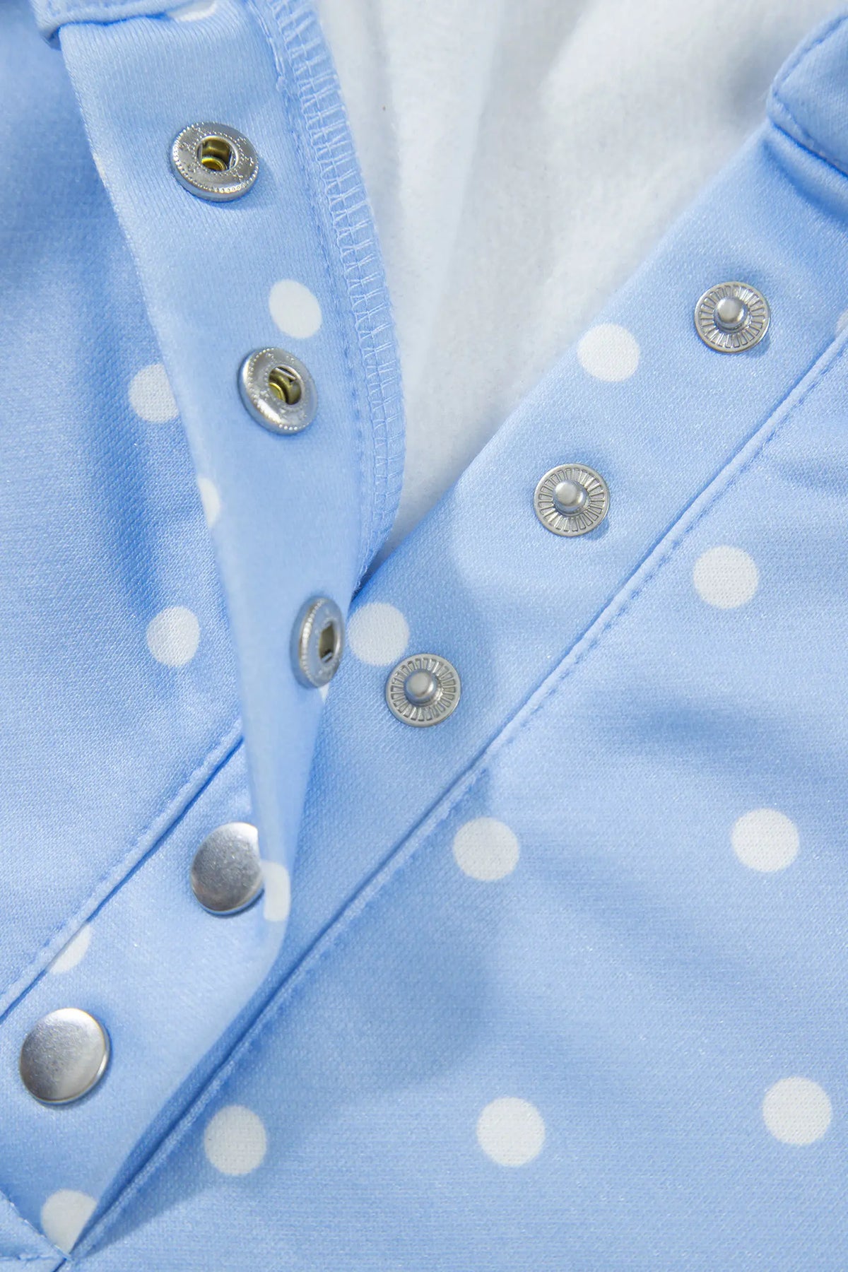 Sky Blue Polka Dot V Neck Metal Button Long Sleeve Shift Plus Size Sweatshirt – Light Blue