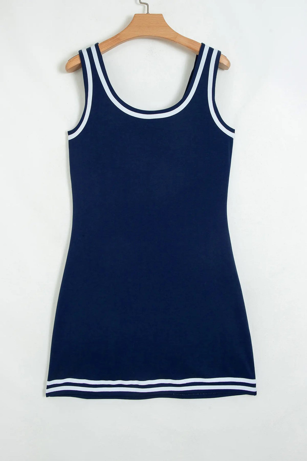 Contrast Trim U Neck Sleeveless Mini Dress – Dirty Blue