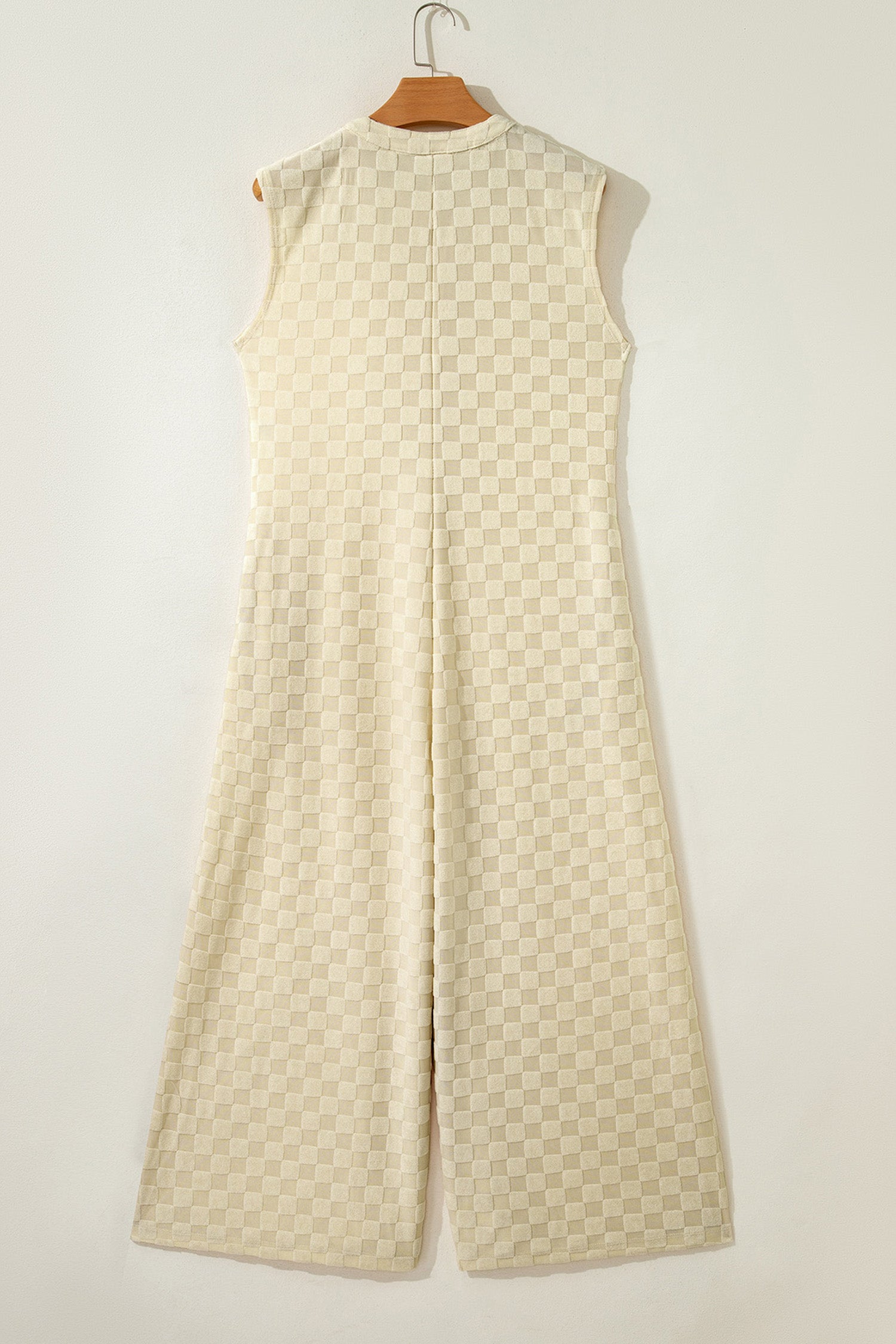 Half Buttons Sleeveless Wide Leg Textured Jumpsuit