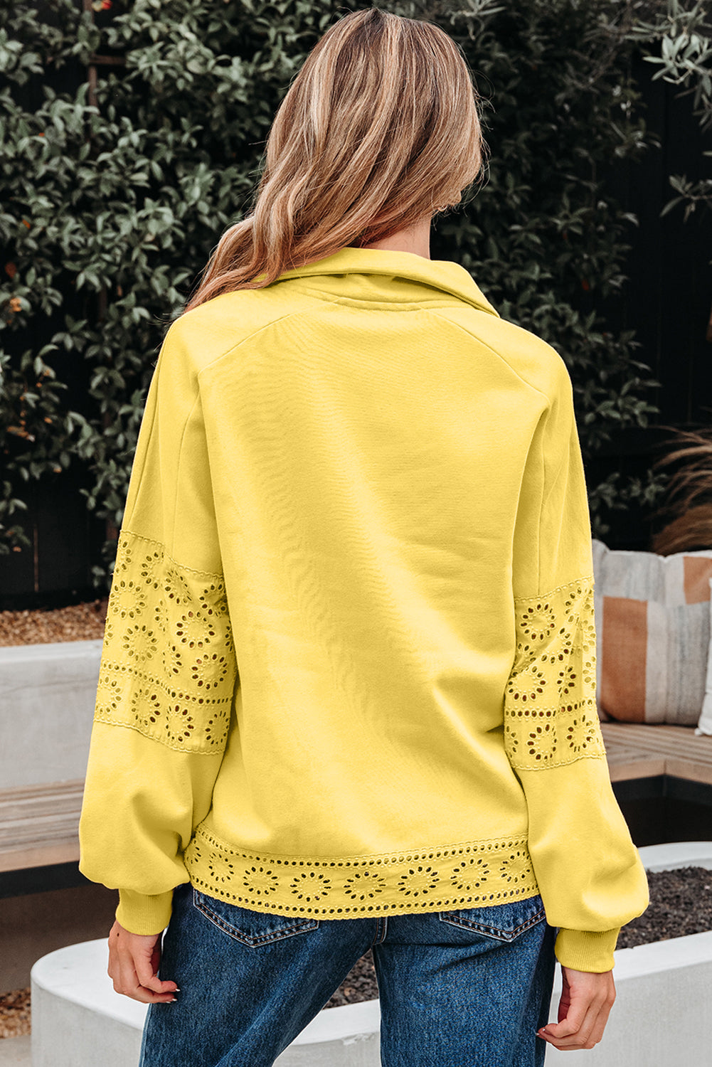 Embroidered Flower Patchwork Snap Buttons Pullover Sweatshirt - eAura
