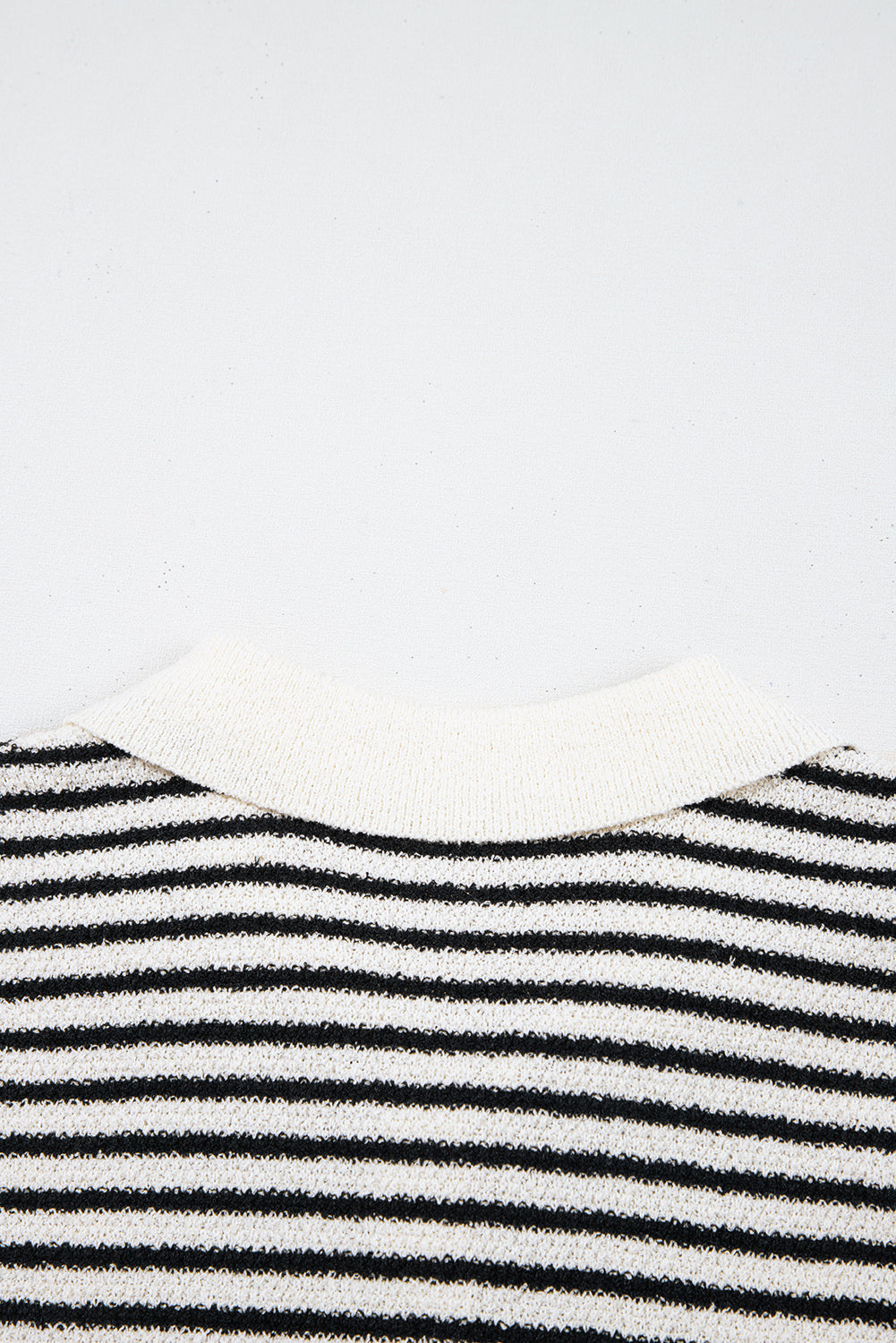 Black Mixed Striped Print Half Placket Collared Cap Sleeve Bodycon Sweater Dress eAura