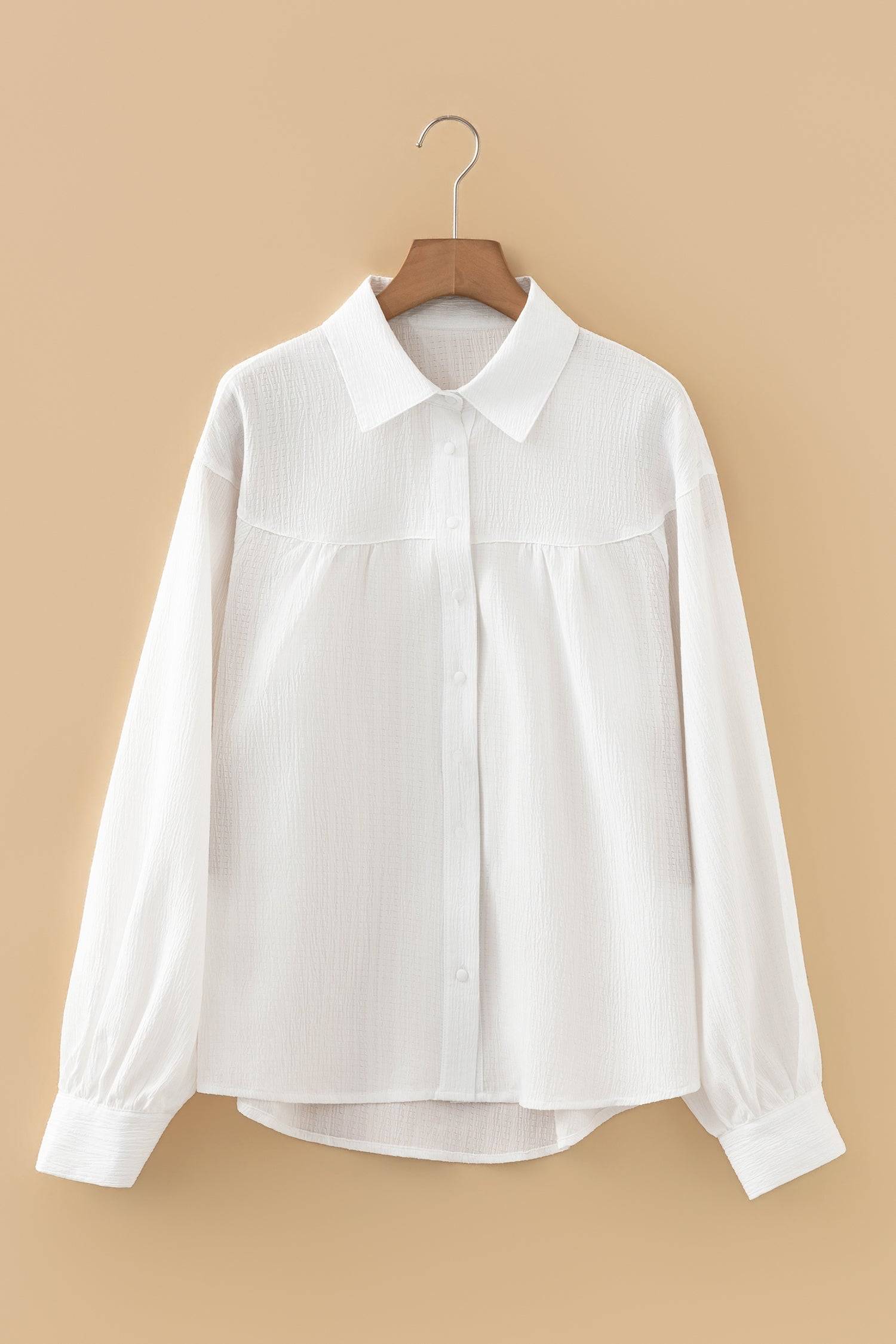 Crinkled Texture Lantern Sleeve Baggy Shirt - Tops/Blouses & Shirts
