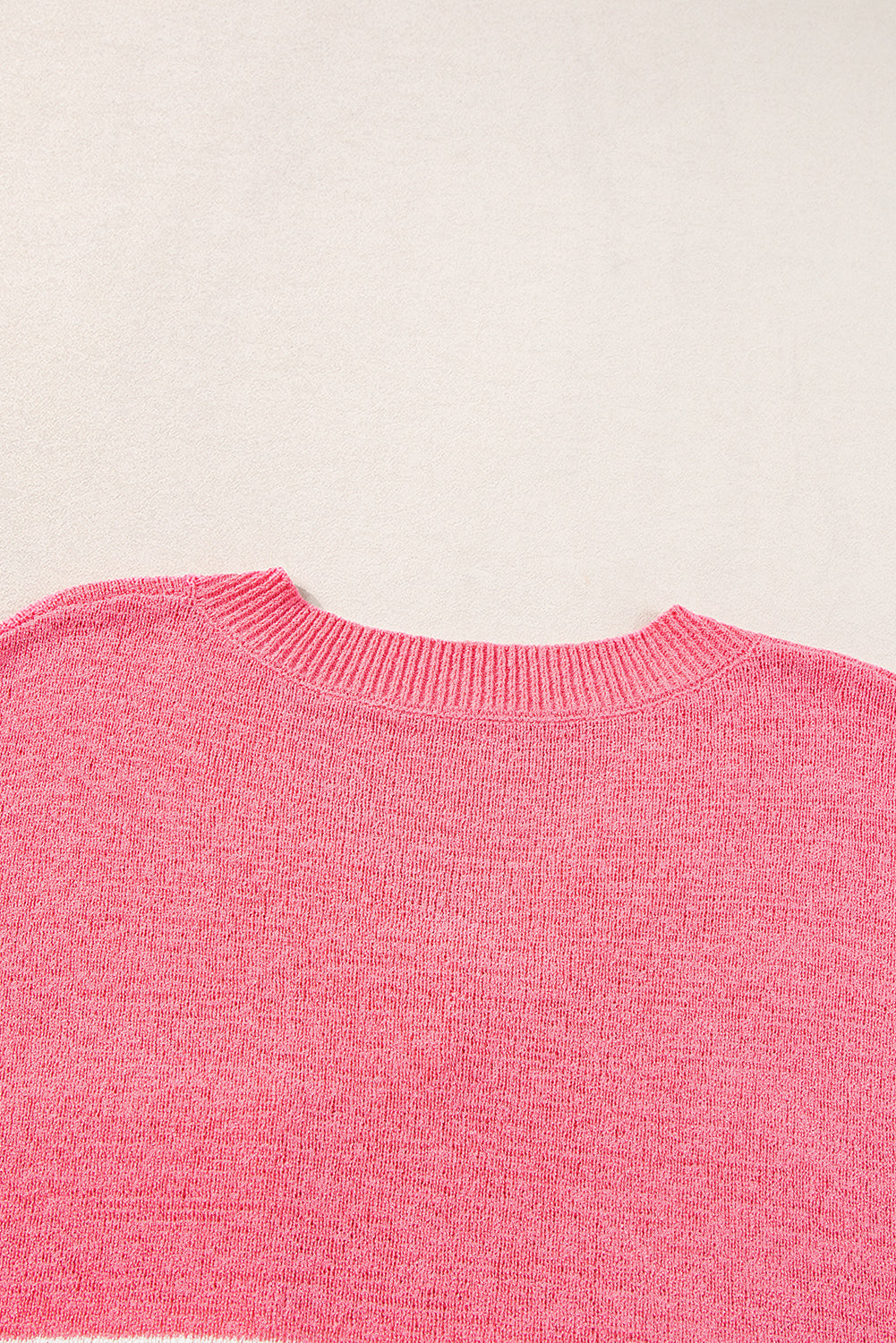 Strawberry Pink Contrast Stripes V Neck Knitted Short Sleeve Top eAura