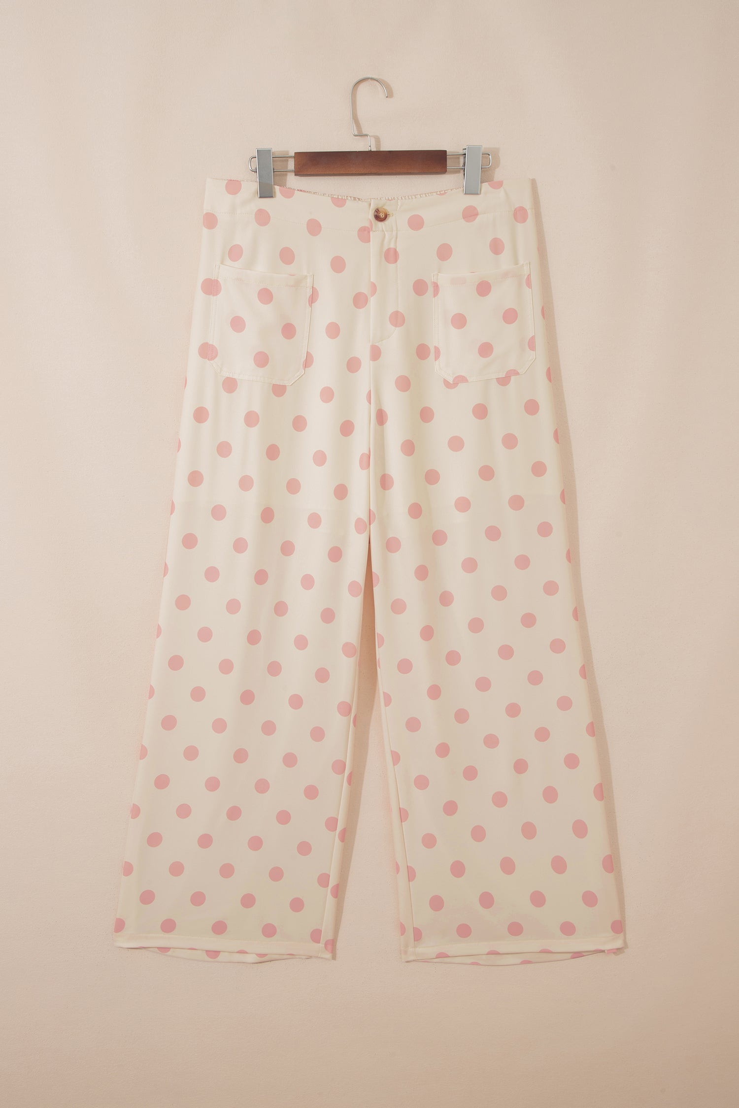 Sky Blue Polka Dot Print Patched Pocket Mid-rise Straight Leg Pants – Light Blue