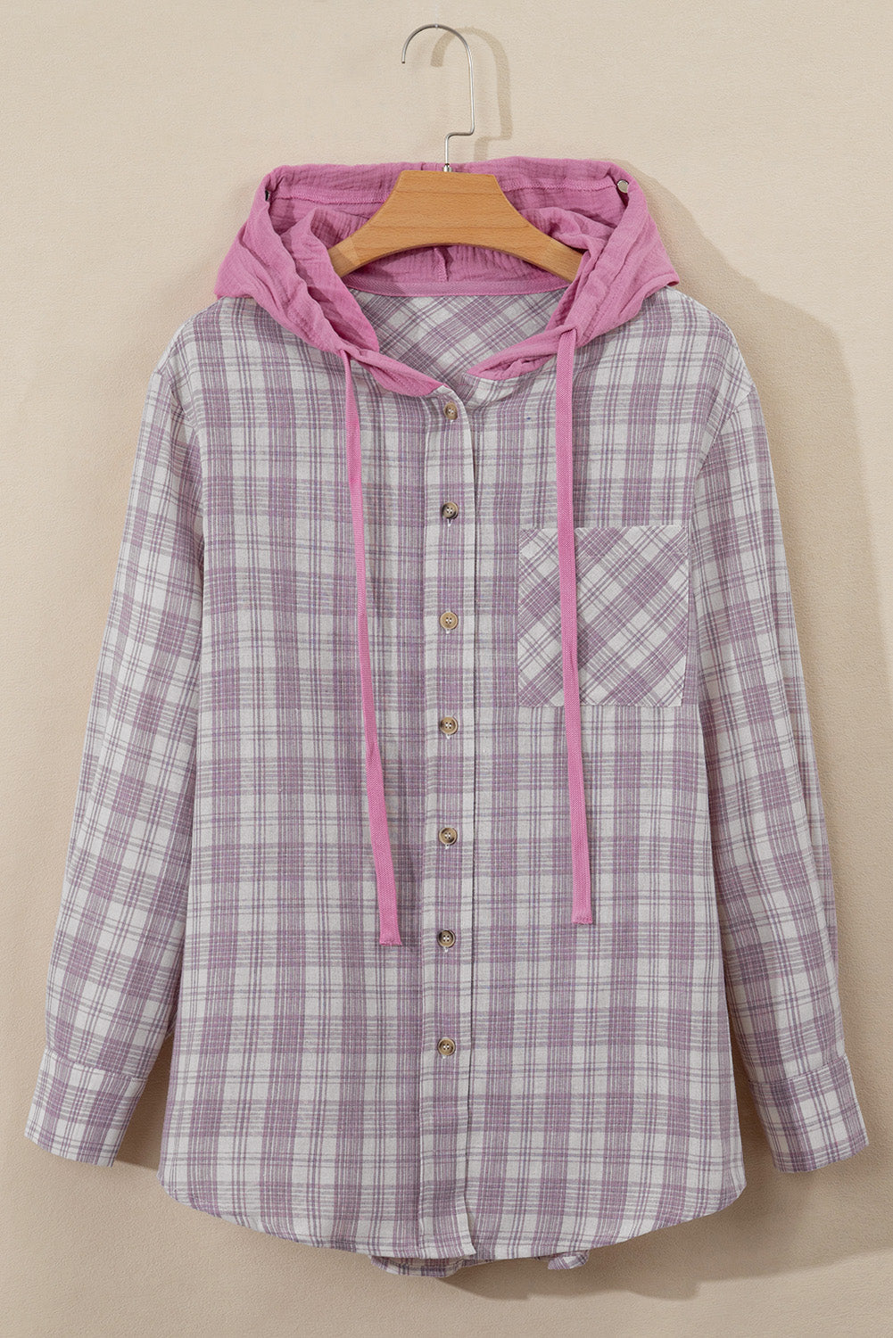 Black Checkered Print Loose Fit Buttoned Hooded Shacket eAura