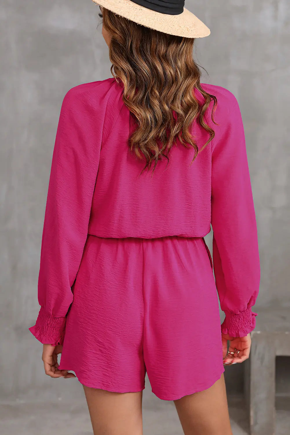 Tie Knot V-Neck Puff Long Sleeve Romper