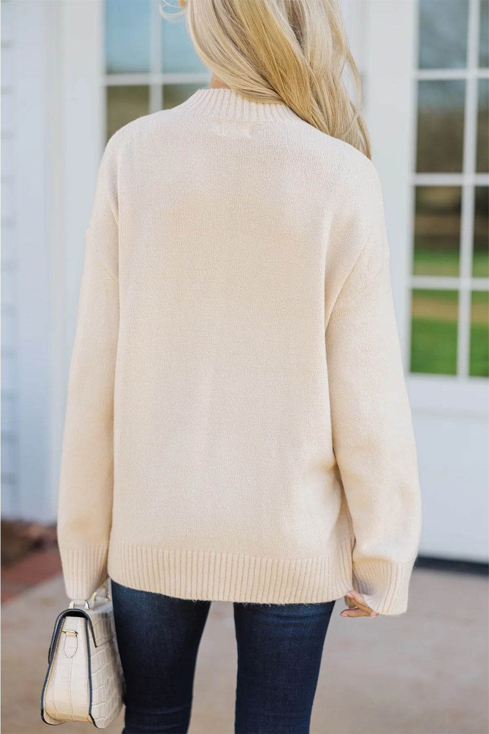 White Embroidered Flower Bouquet Ribbed Trim Loose Sweater Dear-Lover Dropshipping