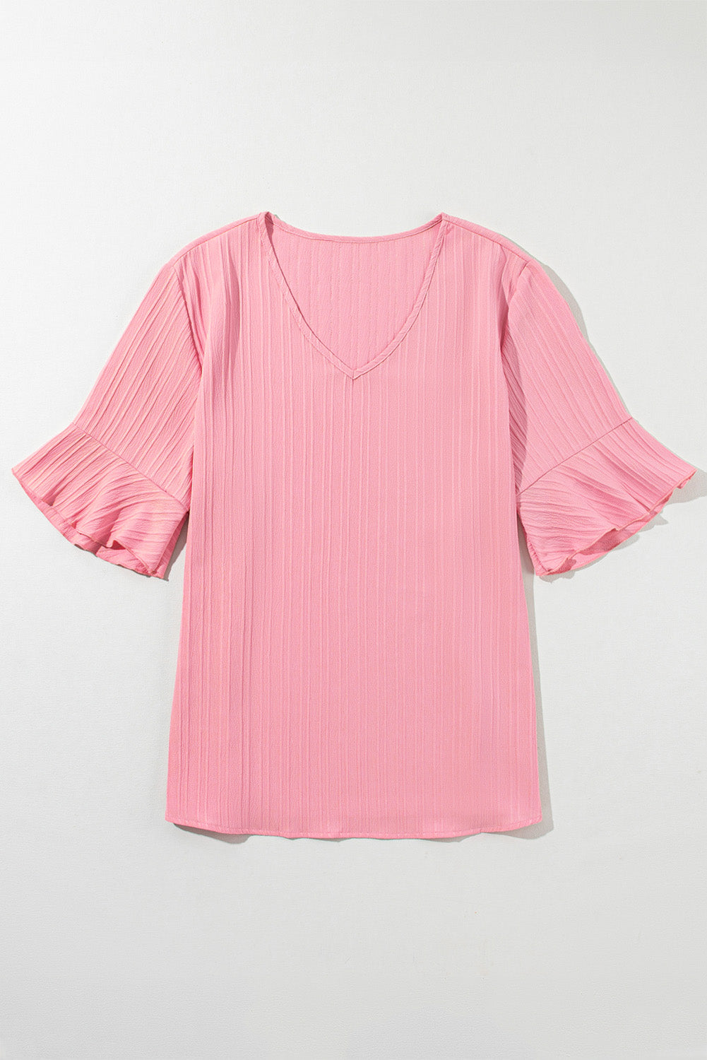 Peach Blossom Ruffled Half Sleeve V Neck Textured Plus Top BB Fashion Outlet