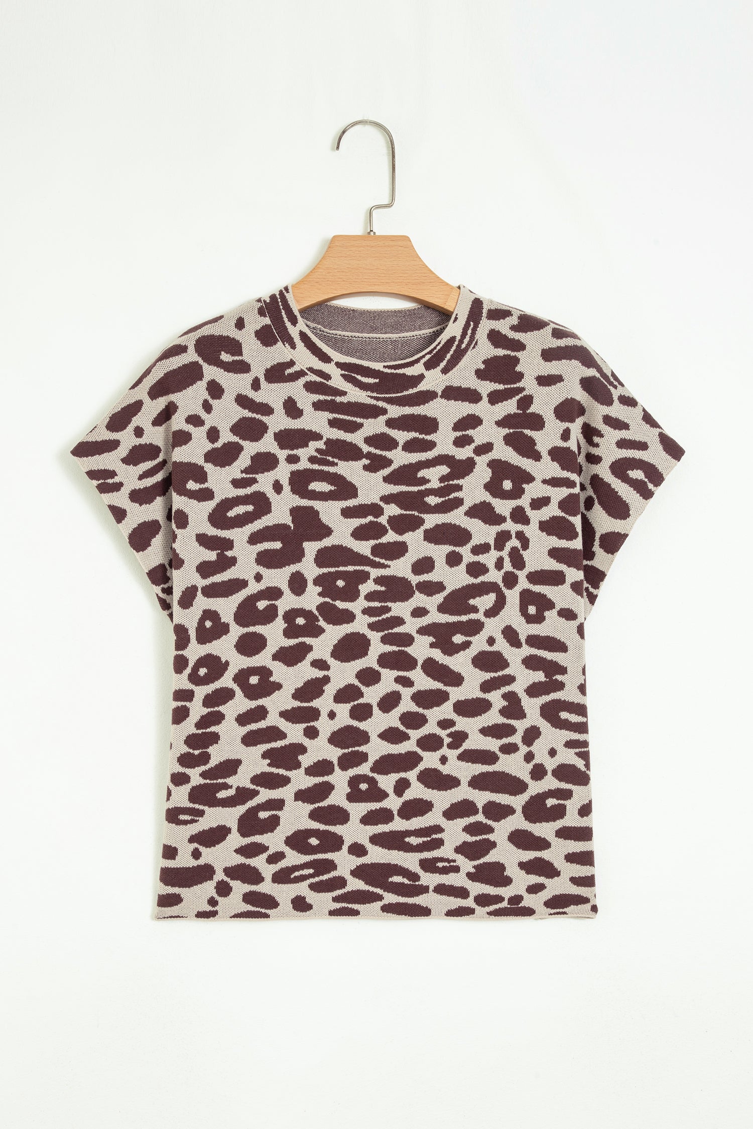 Leopard Print Short Sleeve Knit Loose Pullover Sweater – Khaki