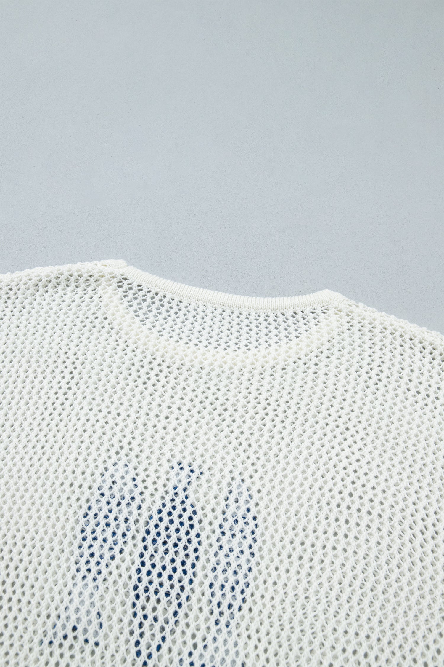 Open Knit Fish Embroidered Casual Sweater – White