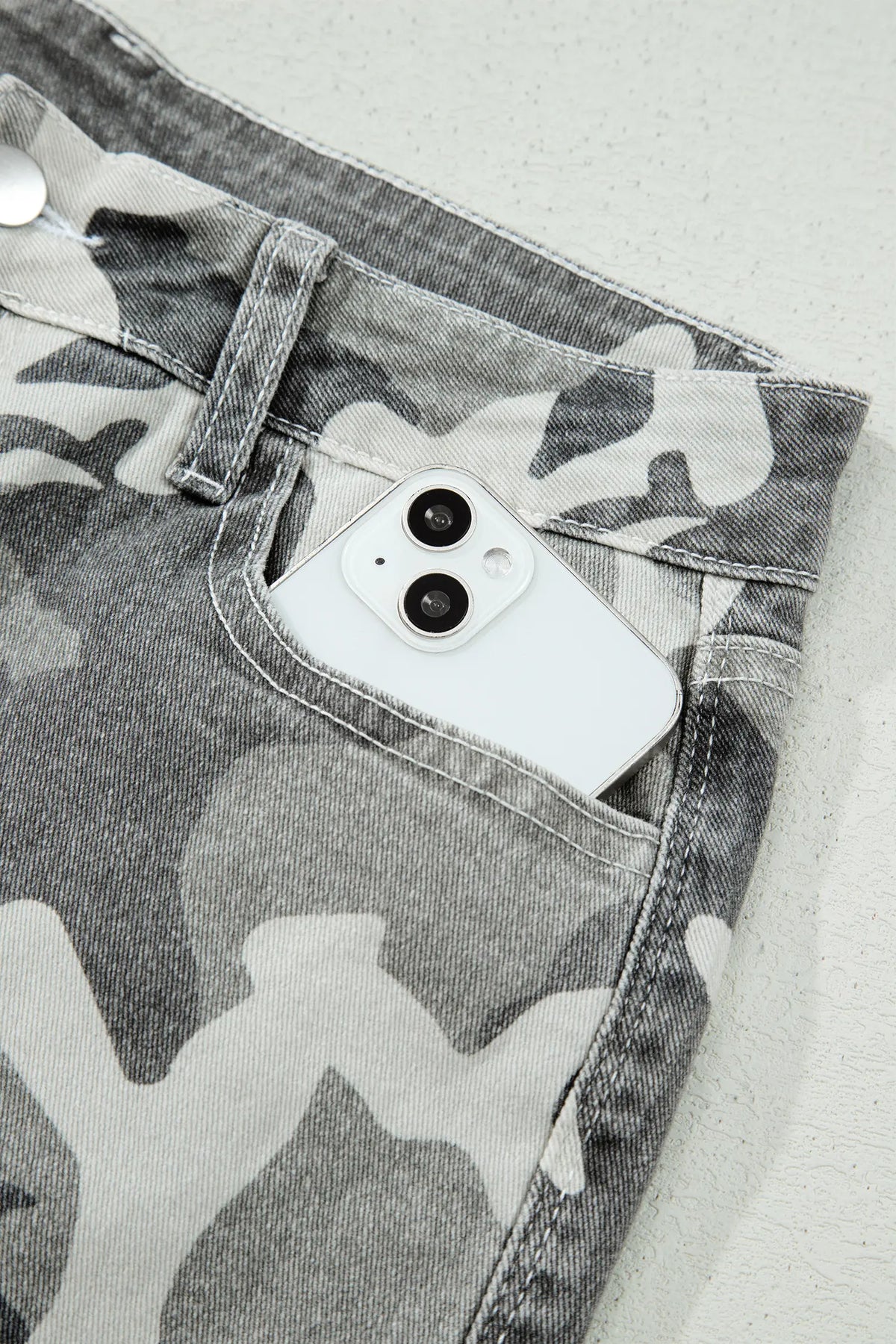 Camo Pattern Cotton Denim Shift Jeans – Green