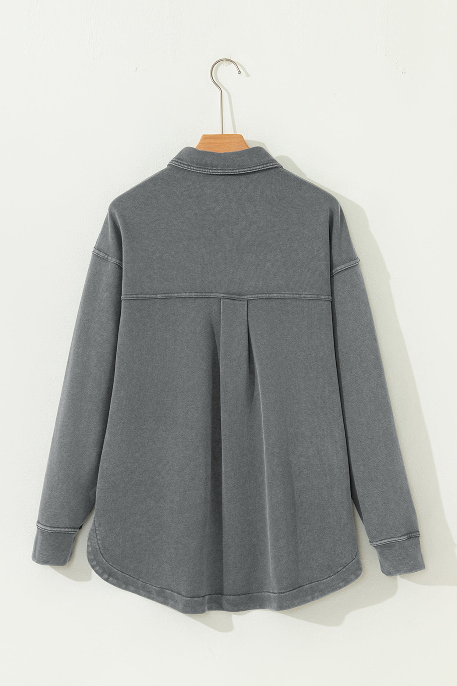 Mineral Wash Chest Pockets Drop Shoulder Shacket with Side Slit - eAura