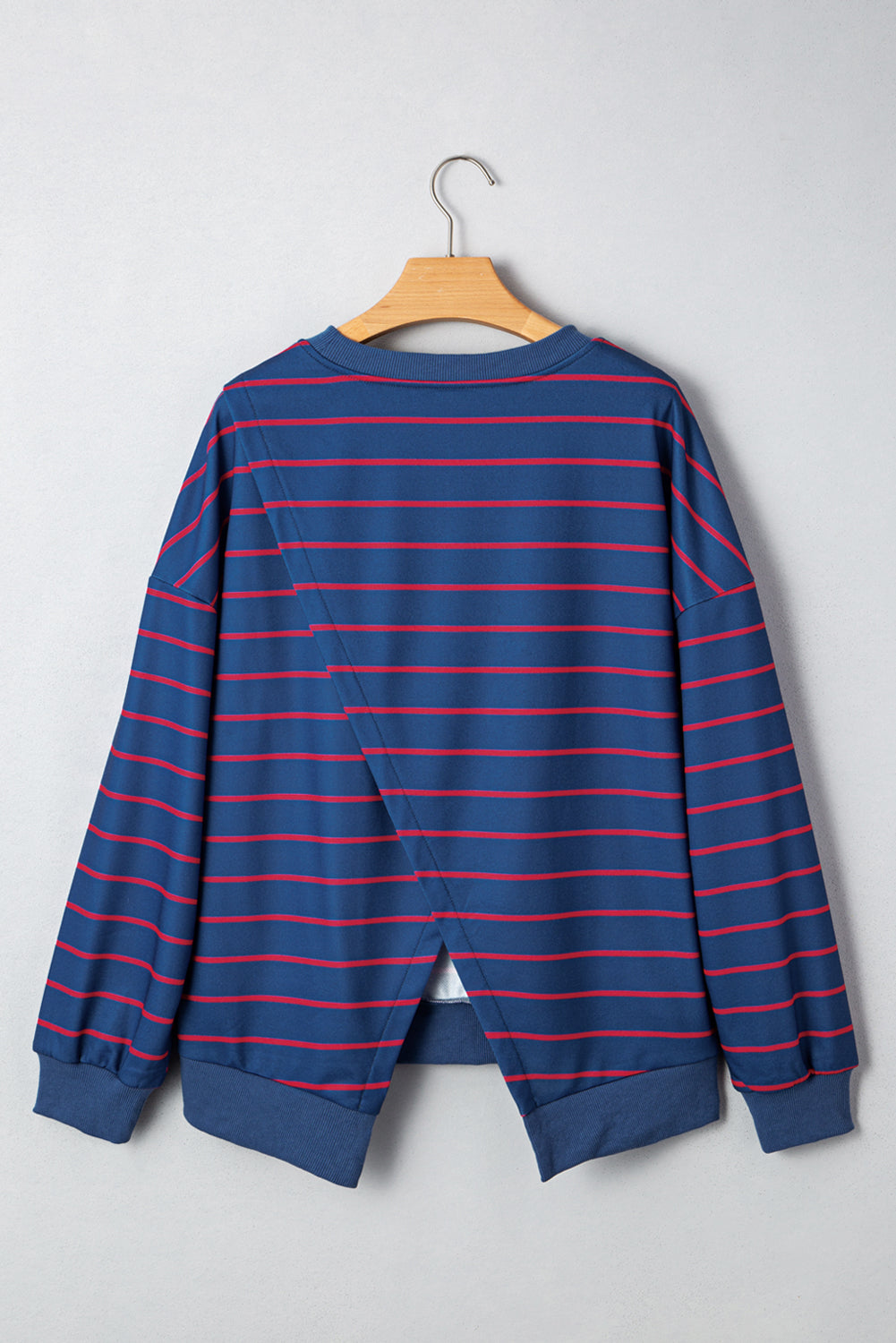 Striped Overlap Detail Drop Shoulder Pullover Sweatshirt eAura
