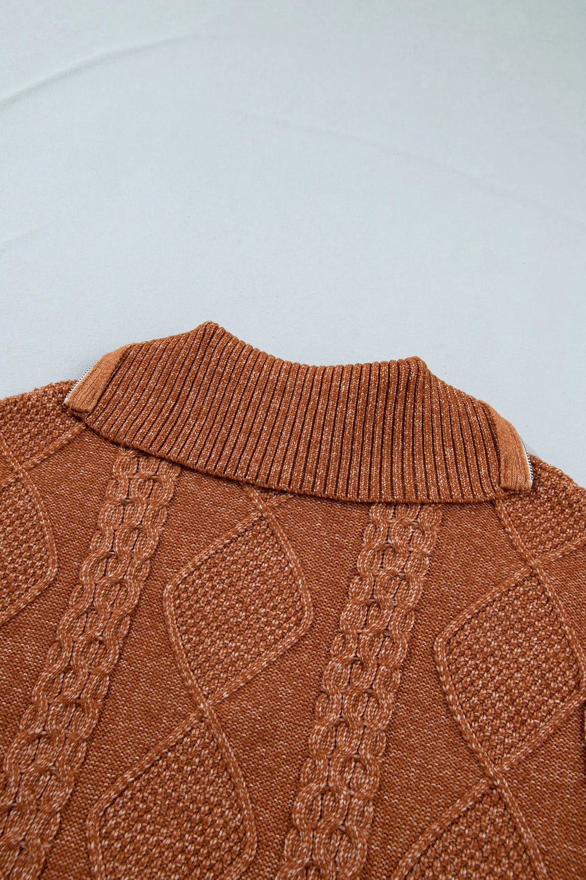 Zip-Up Cable Knit Drop Shoulder Sweater Dress – Clay