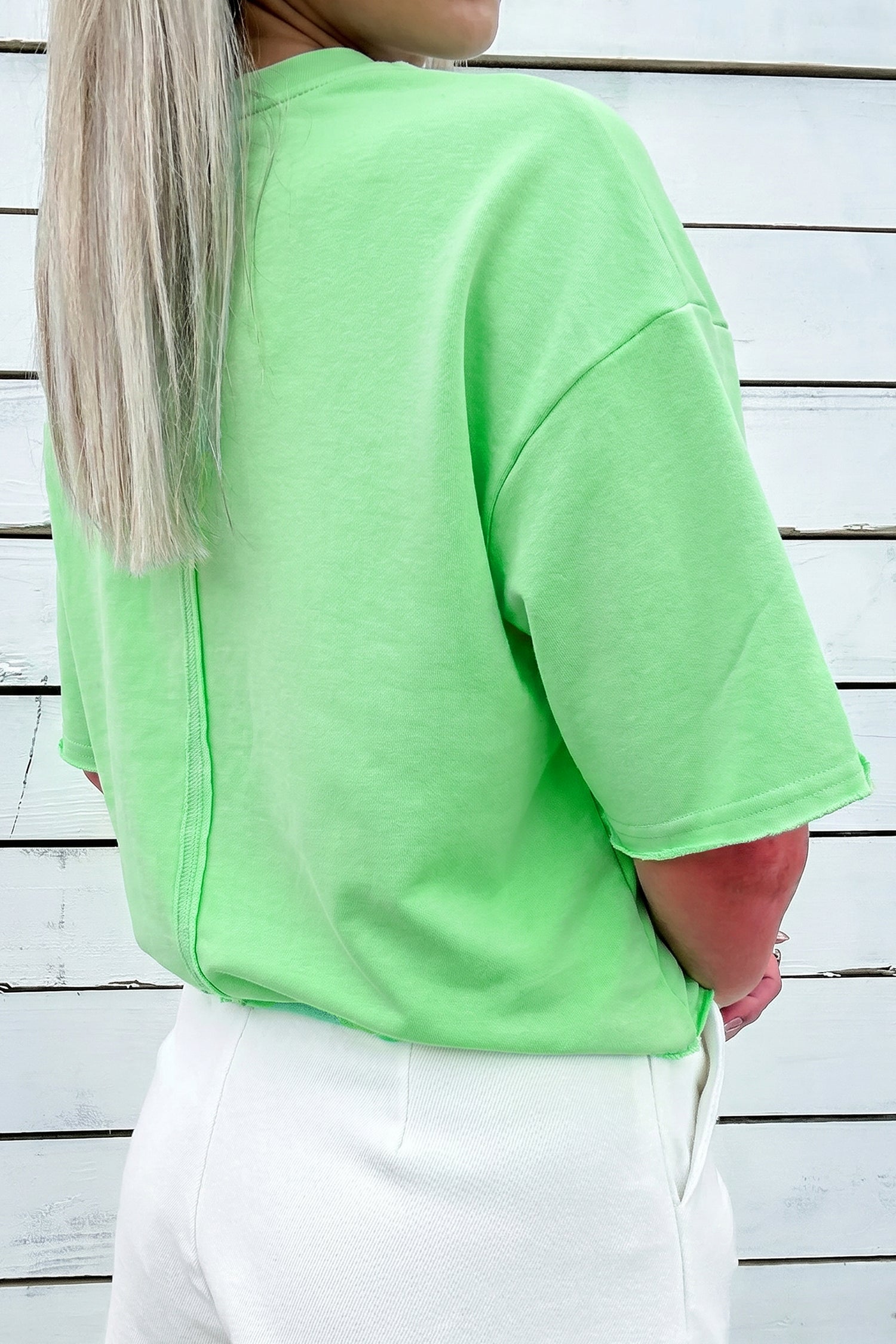 Crab Embroidered Patch Loose Round Neck Tee – Bright Green