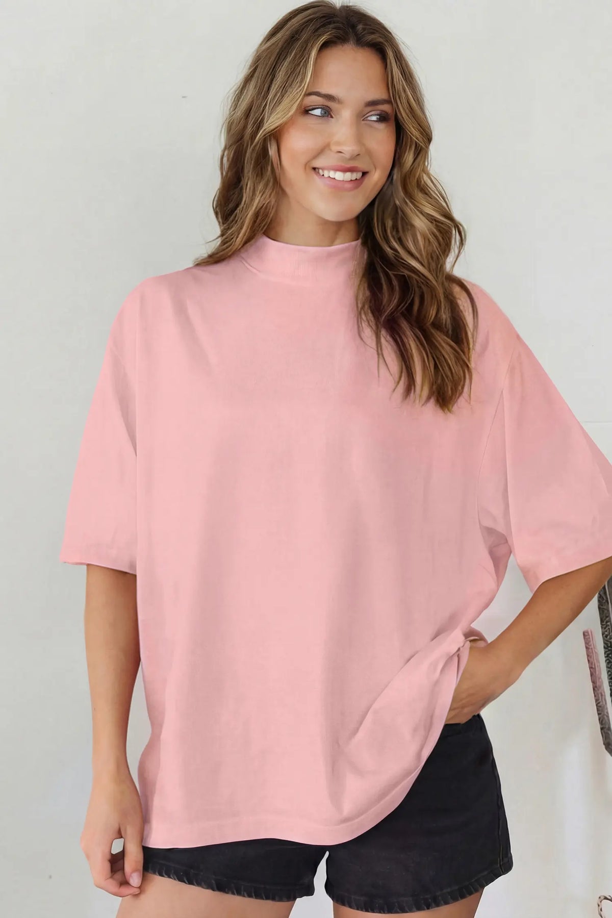 Solid Colour High Neck Oversize Tee – Wisteria