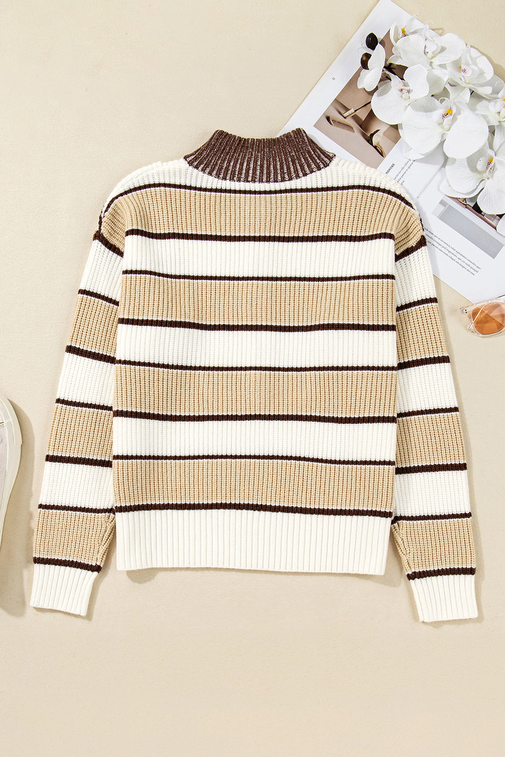 Stripe Half Zip Drop Shoulder Sweater - eAura