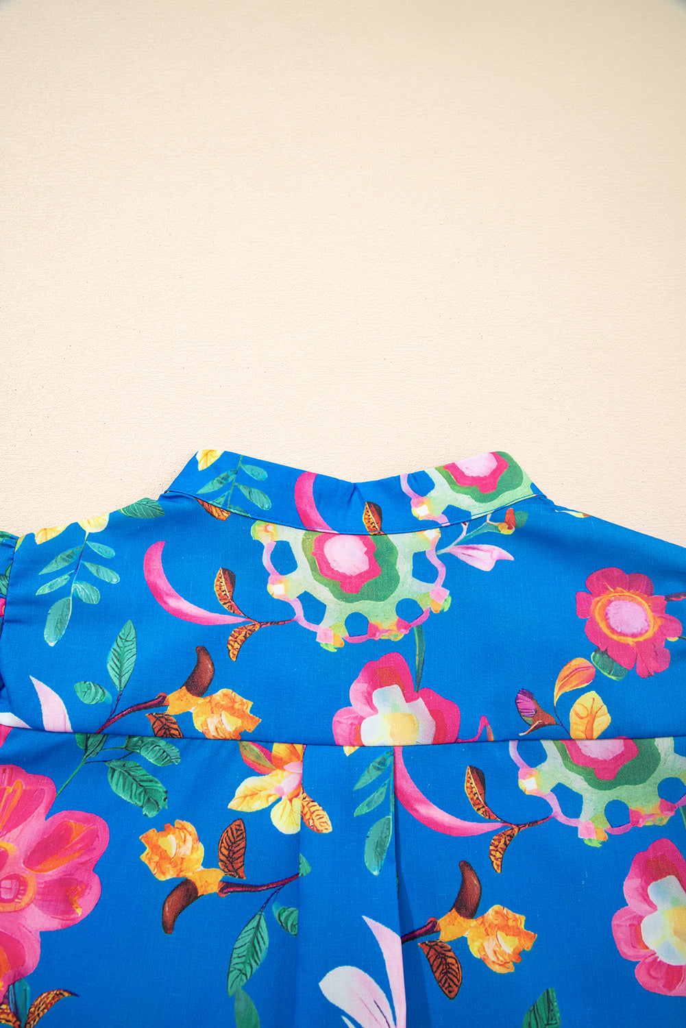 Floral Puff Sleeve Button-Up Shirt – Blue