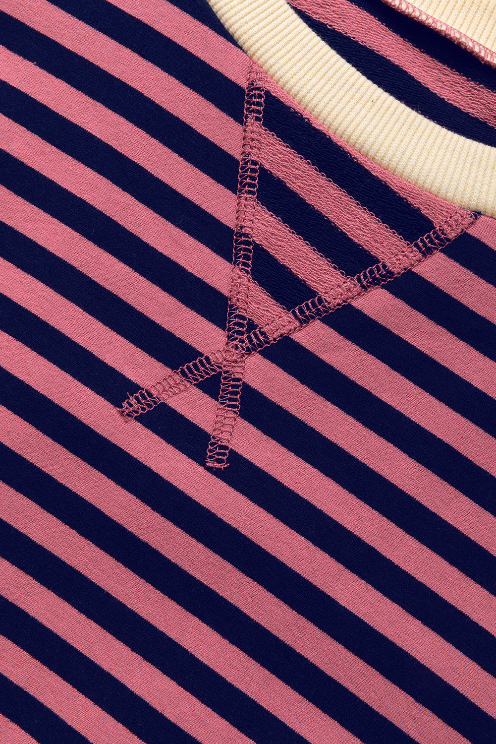 Sky Blue Stripe Oversized Contrast Trim Pullover Sweatshirt BB Fashion Outlet