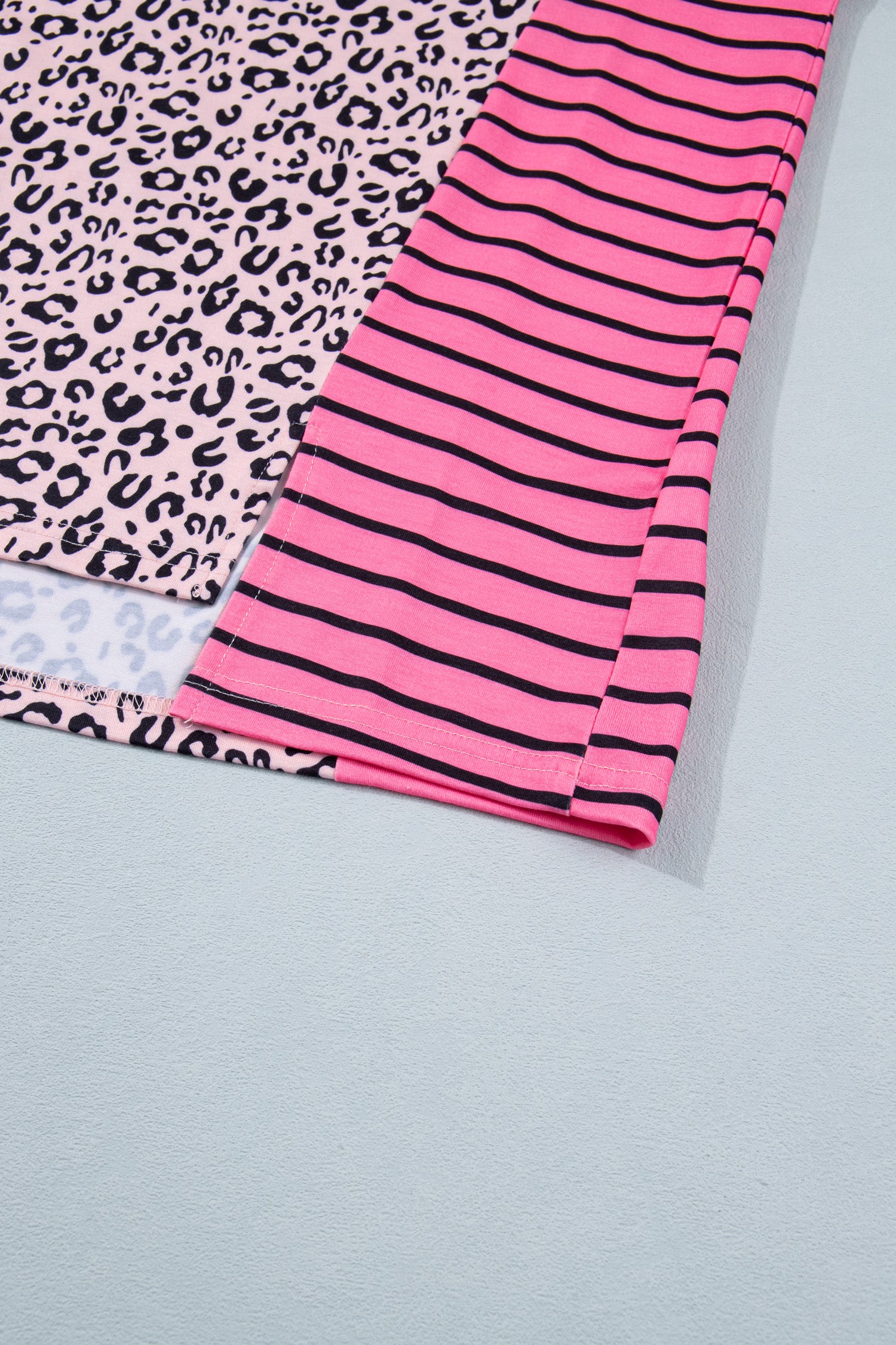 Plus Size Leopard Striped Contrast Patchwork Tee – Pink