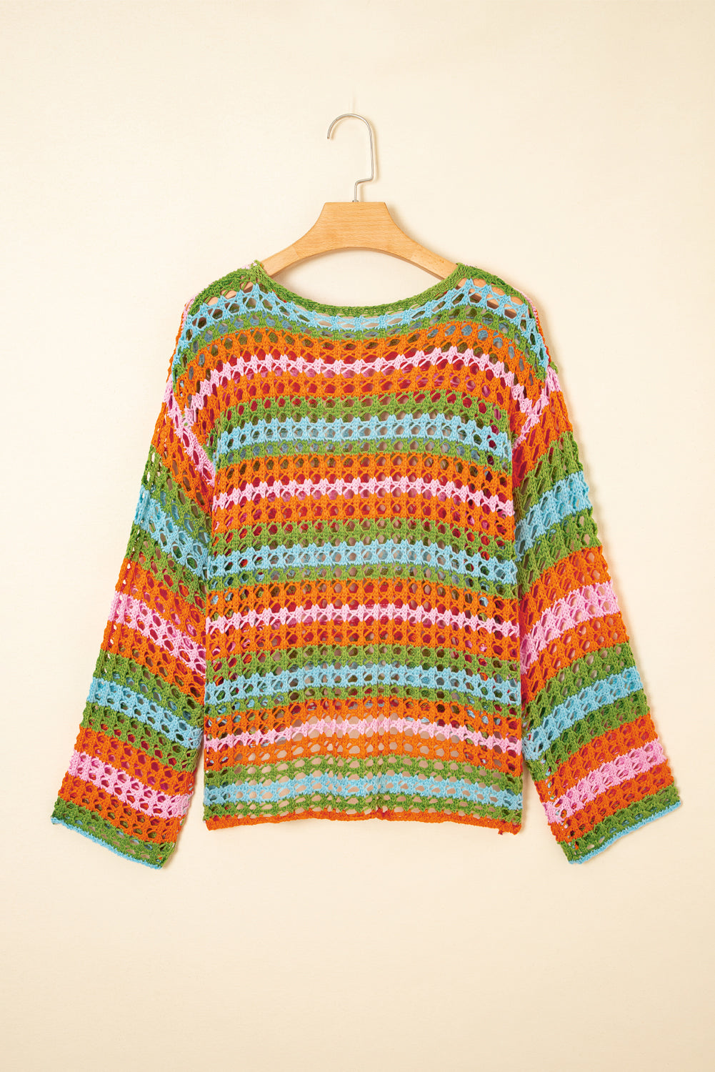 Carrot Multi Stripe Open Knit Sweater Beach Cover Up eAura