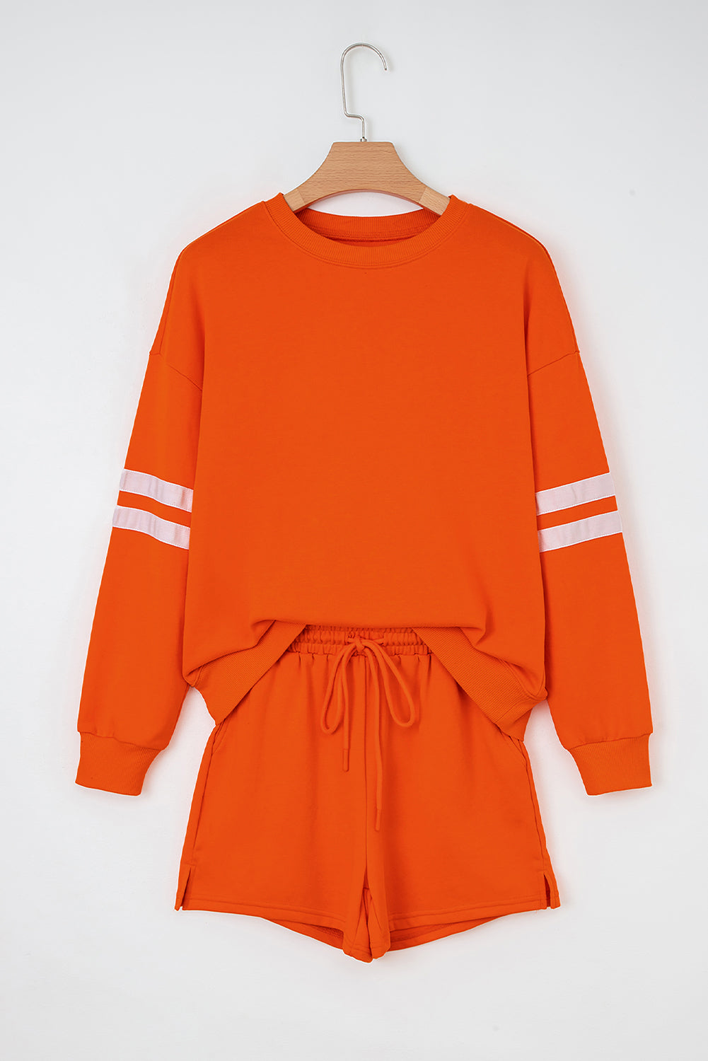 Varsity Striped Sleeve Drop Shoulder Sweatshirt and Shorts Co-ord Set eAura