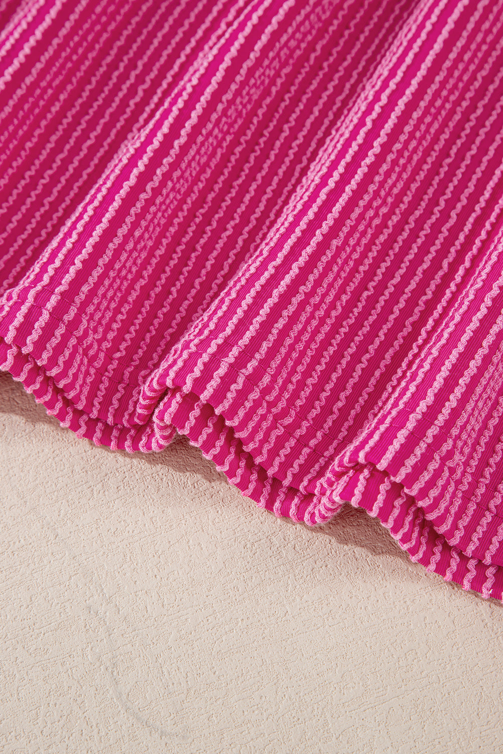 Corded Contrast Edge Drop Shoulder Long Sleeve Top – Bright Pink