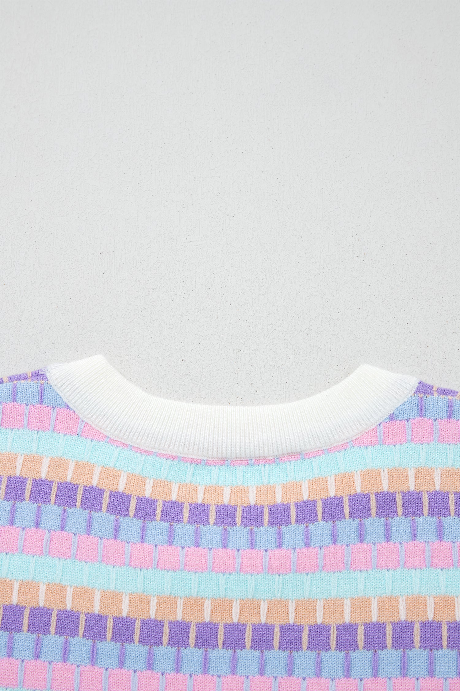 Abstract Striped Knit Short Sleeve Sweater