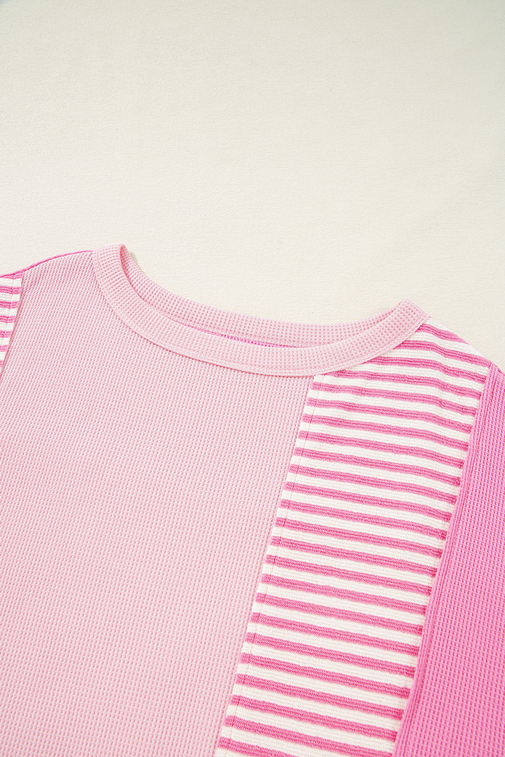Pink Stripe Color Block Patchwork Loose Half Sleeve T Shirt BB Fashion Outlet