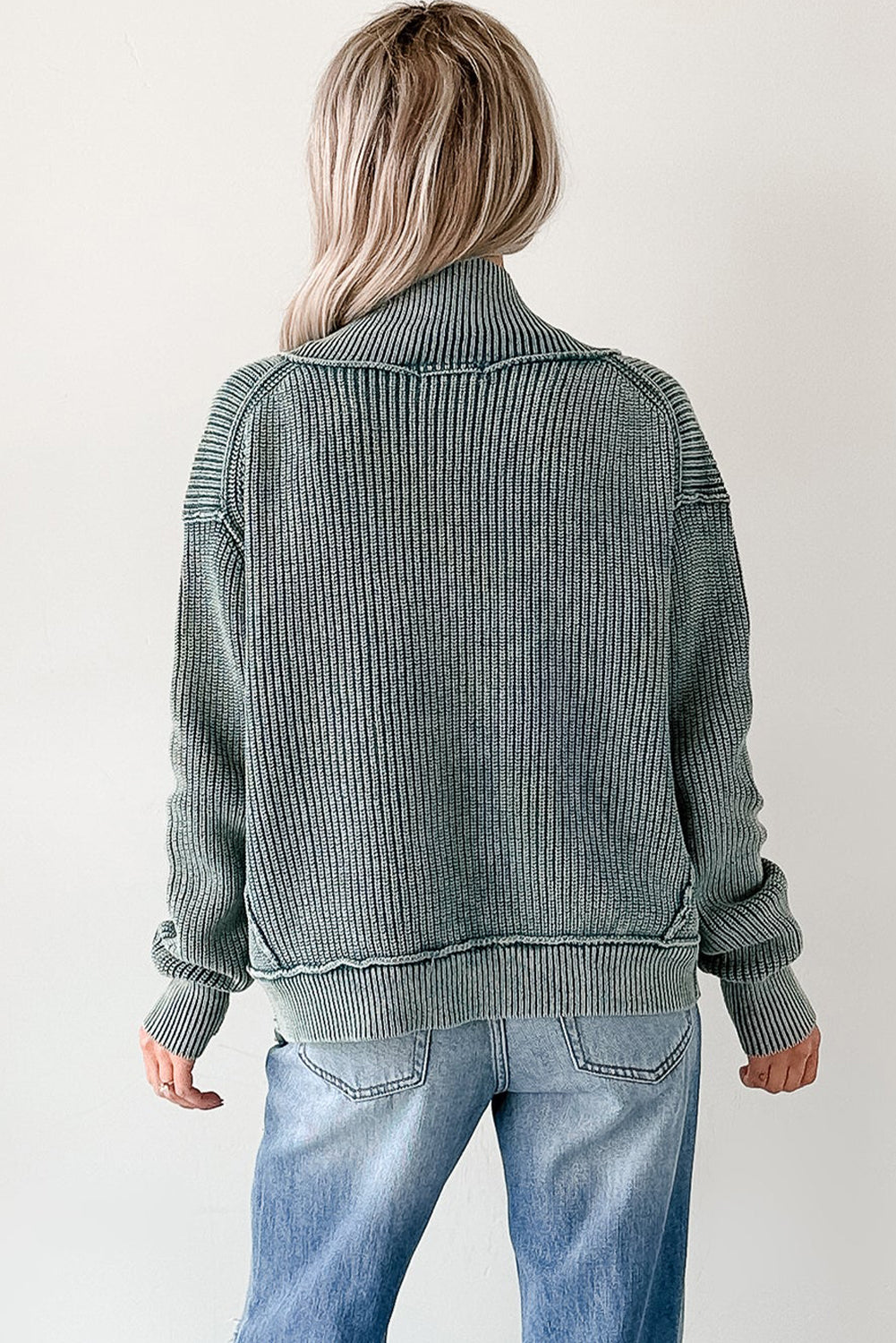Mineral Wash Exposed Seam Patchwork Knit Open Cardigan