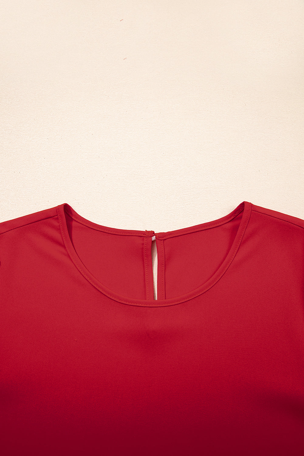 Ruffle Trimmed 3/4 Sleeve Round Neck Blouse eAura