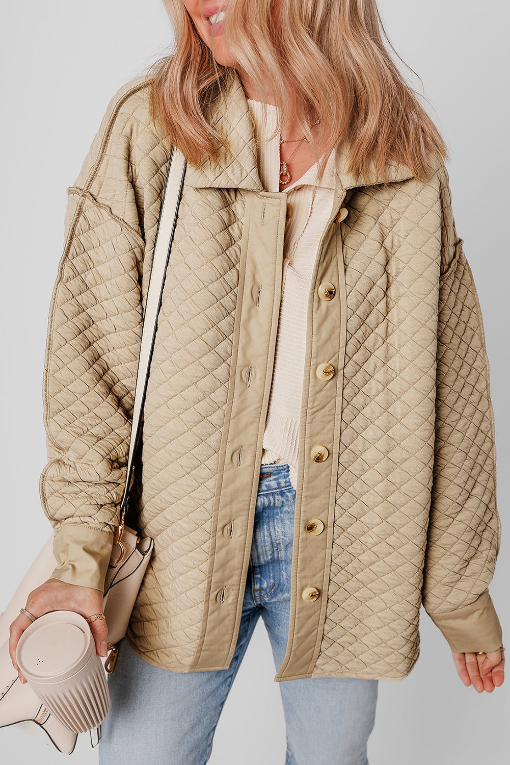 Jet Stream Solid Colour Quilted Puffer Buttoned Shacket eAura