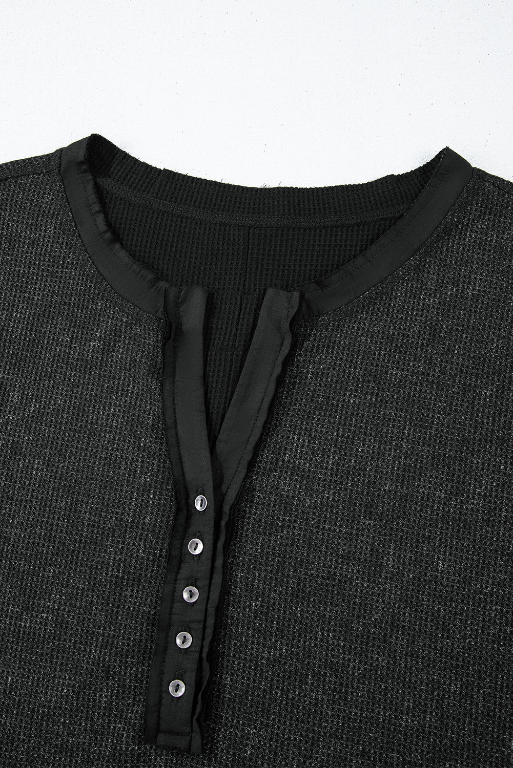 Smoke Green Acid Wash Waffle Knit Buttoned Neckline Long Sleeve Top Beagle Boutique Fashion Outlet