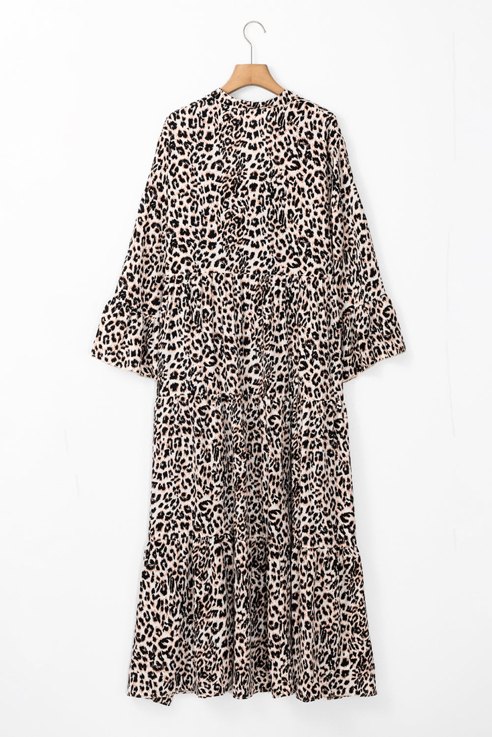 Apricot Leopard Print Tiered Wide Sleeve Maxi Dress eAura