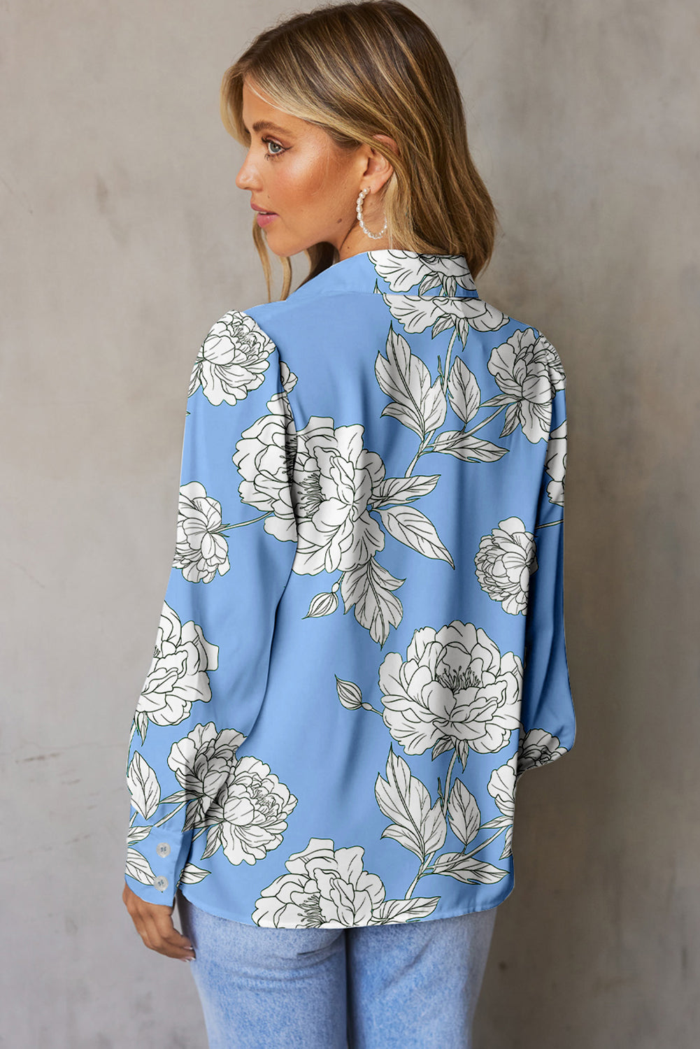 Floral Print Button Up Pleated Detail Puff Sleeve Shirt - eAura