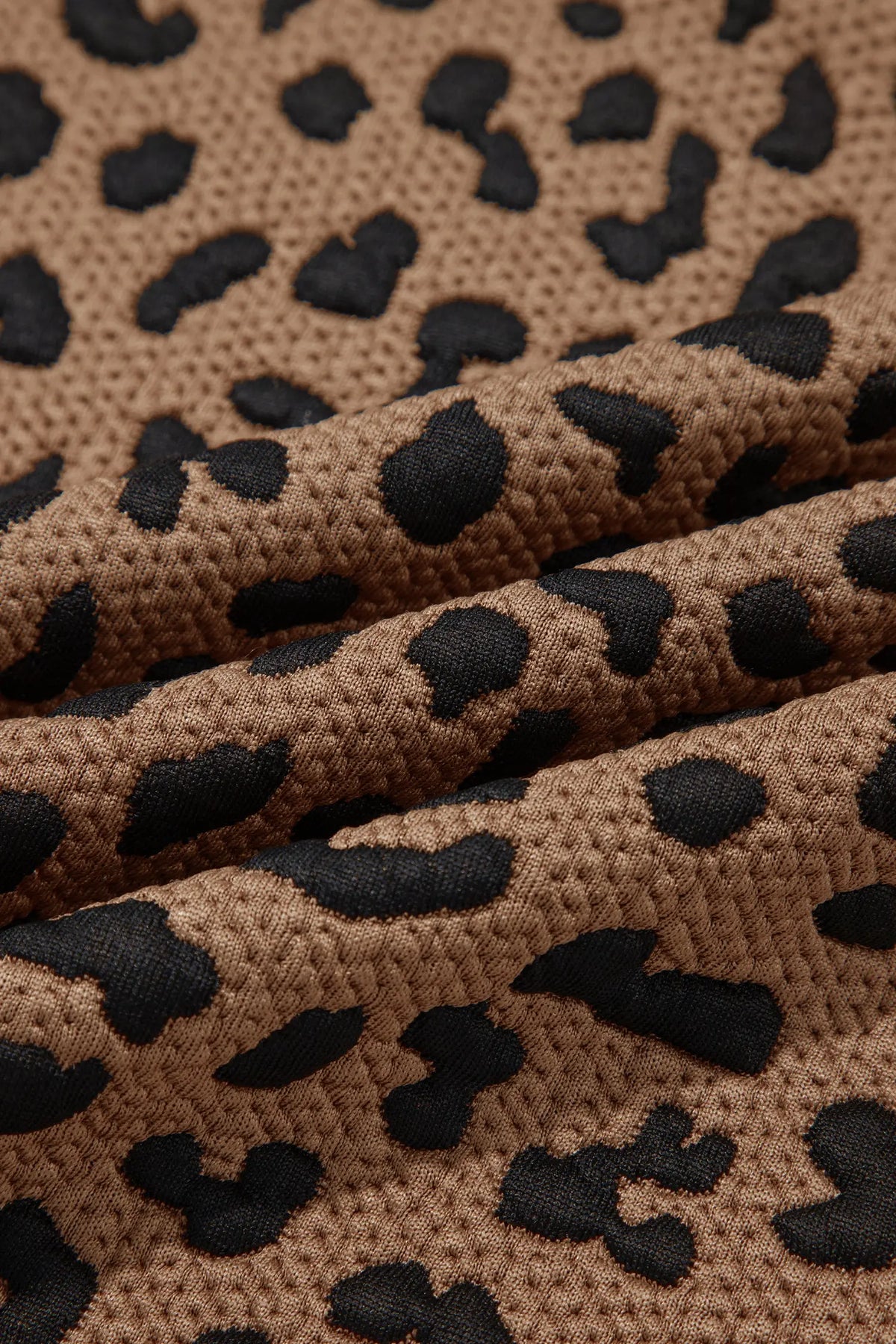 Leopard Print Striped Trim Collar Long Sleeve Shift Pullover – Brown