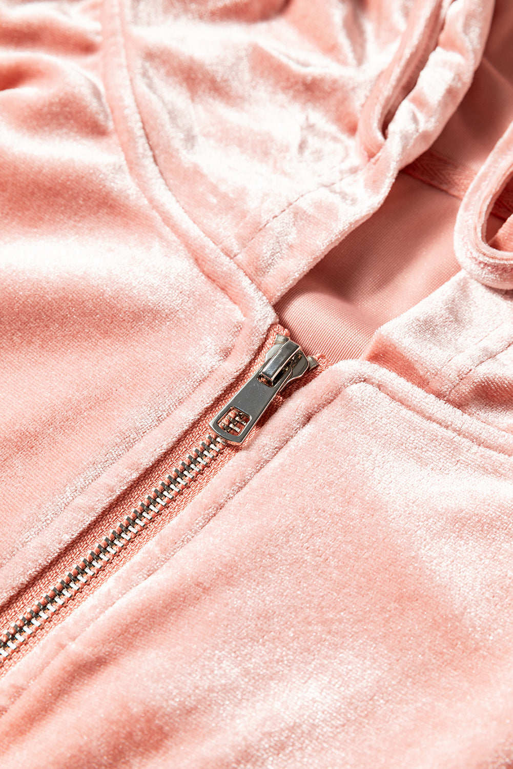 Peach Velvet Zip-up Hoodie and Wide Leg Trousers Co-ord Set eAura
