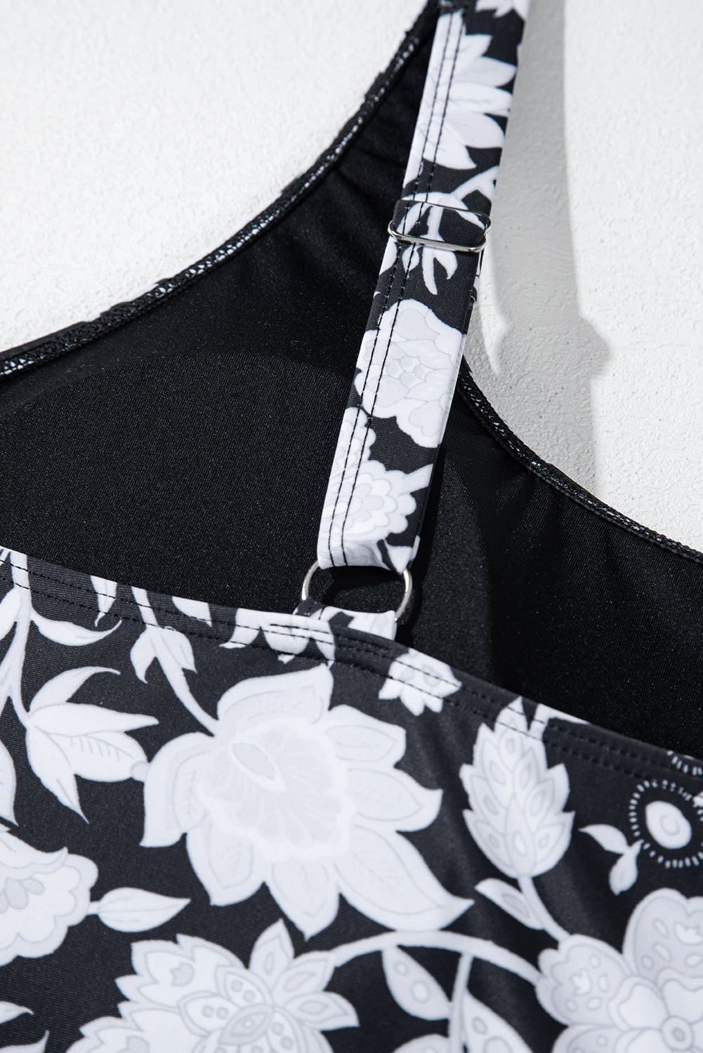 Black Plus Size Printed Square Neck Drawstring Ruffled Tankini Set BB Fashion Outlet
