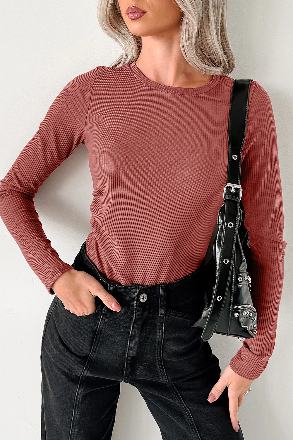 Ribbed Long Sleeve Crew Neck Bodysuit eAura