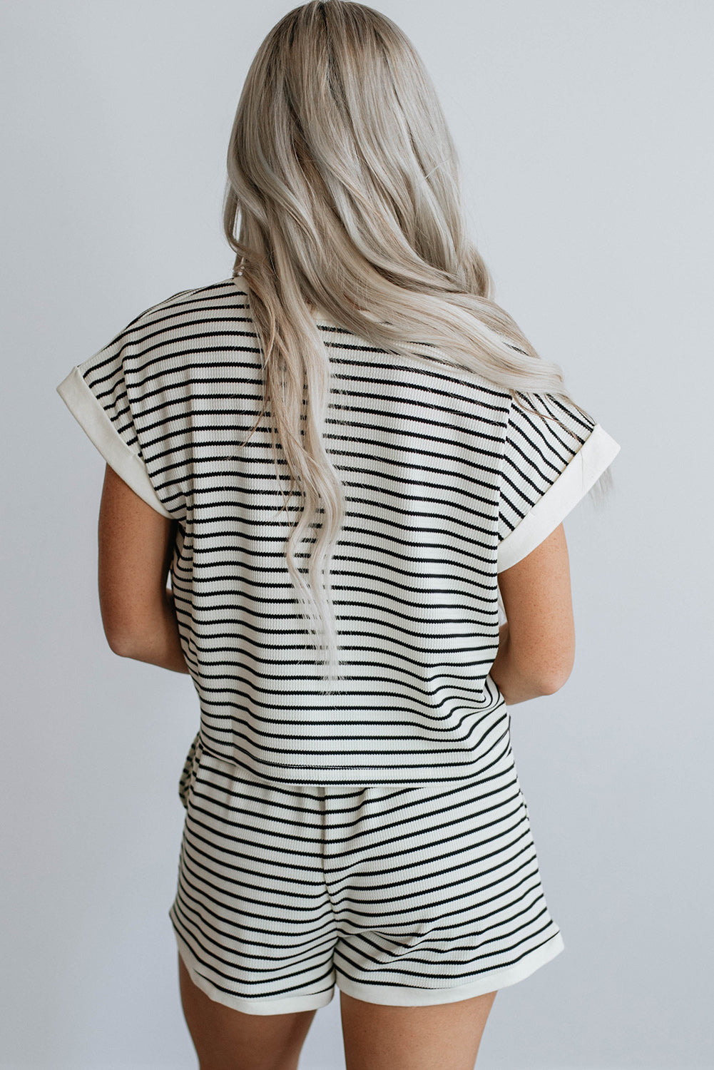 White Stripe Contrast Edge Tee and Shorts Co-ord Set eAura