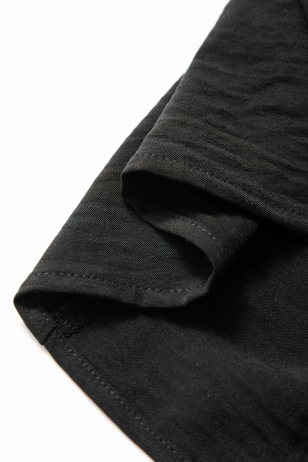 Black Ruffle Short Sleeve Shirred Peplum Top eAura