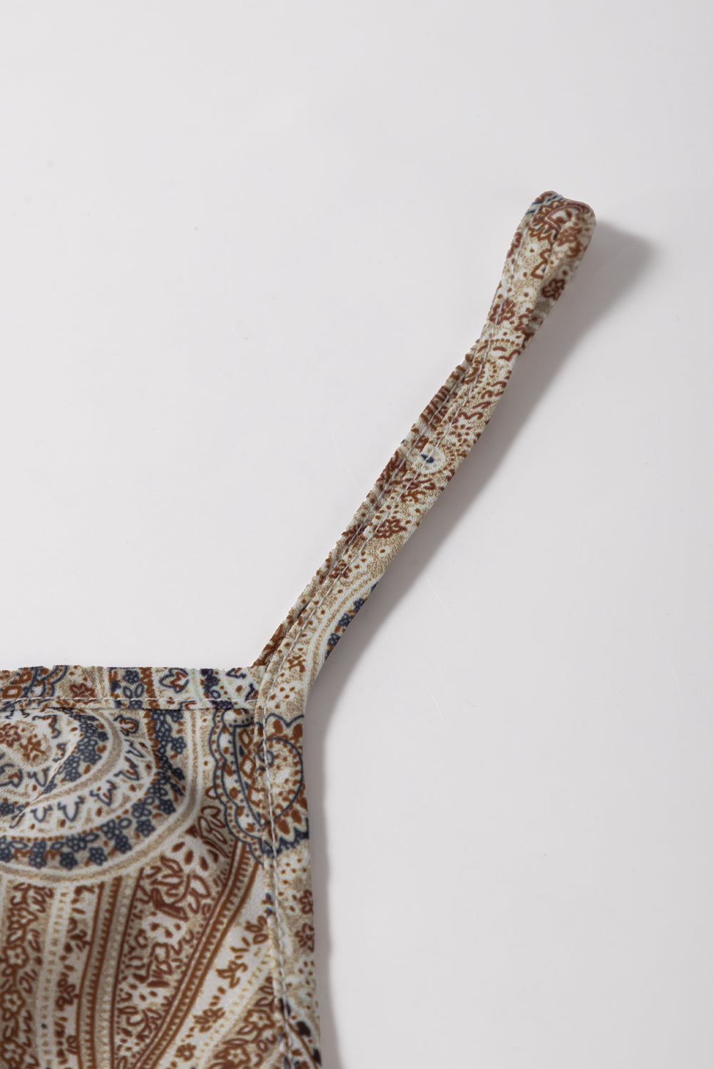 Khaki Paisley Printed Spaghetti Strap V Neck Smocked Babydoll Vest Top - eAura