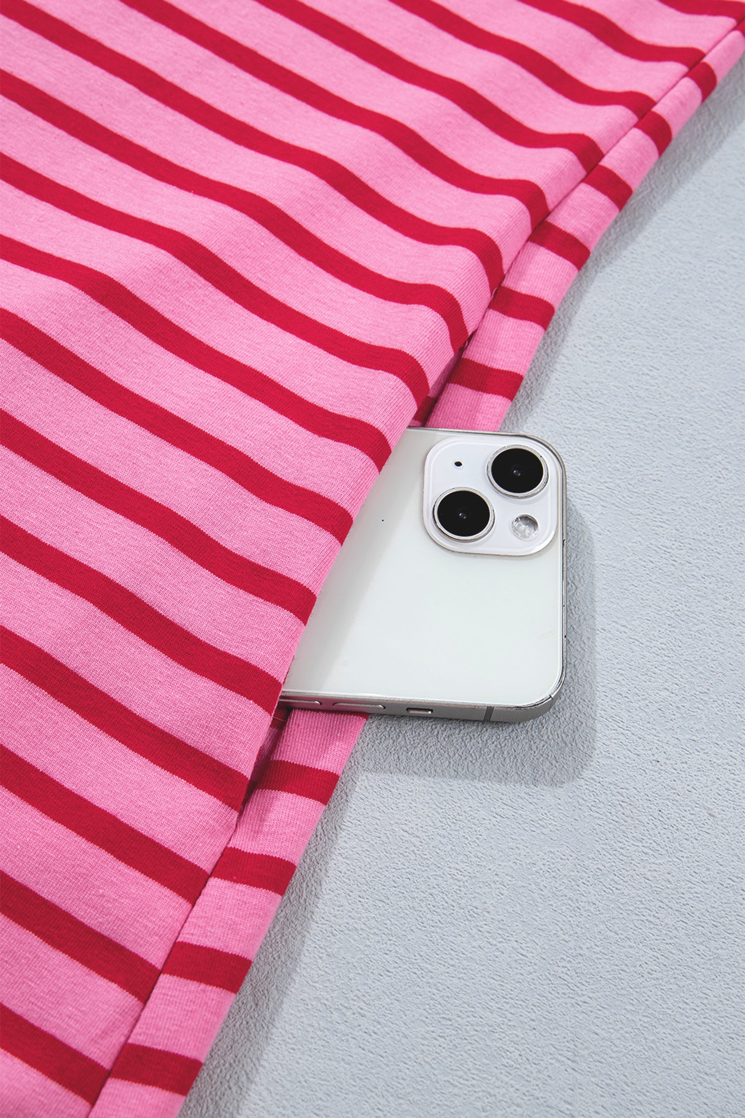 Striped Short Sleeve Scalloped Trim Side Slit T-Shirt Dress – Rose Stripe