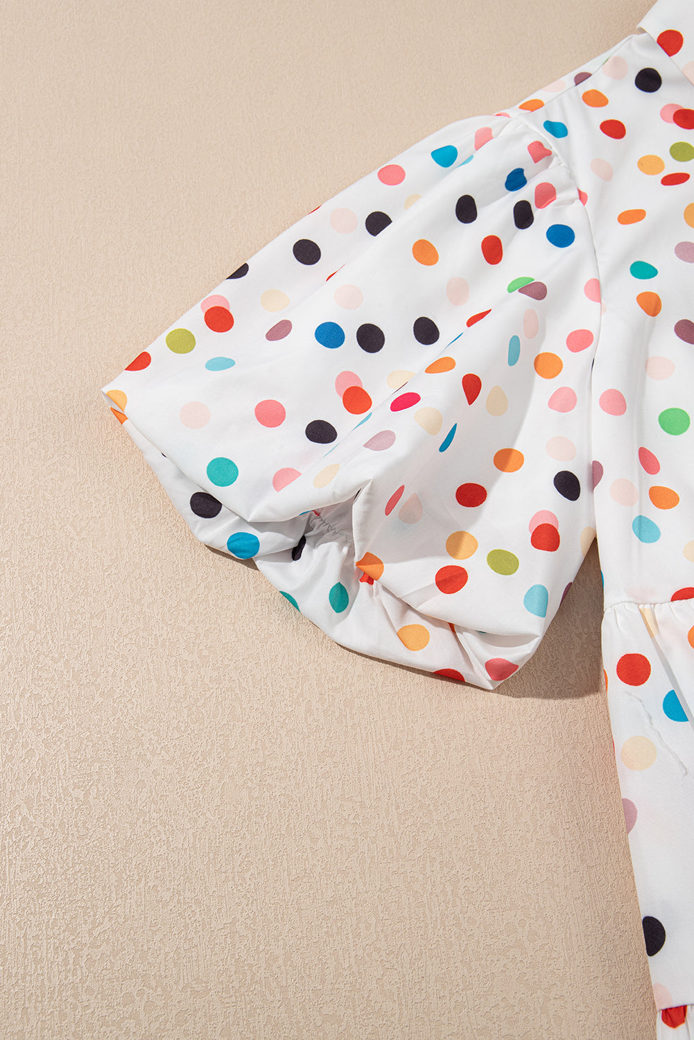 White Polka Dot Print Bubble Sleeve Button Up Plus Size Shirt Dress BB Fashion Outlet