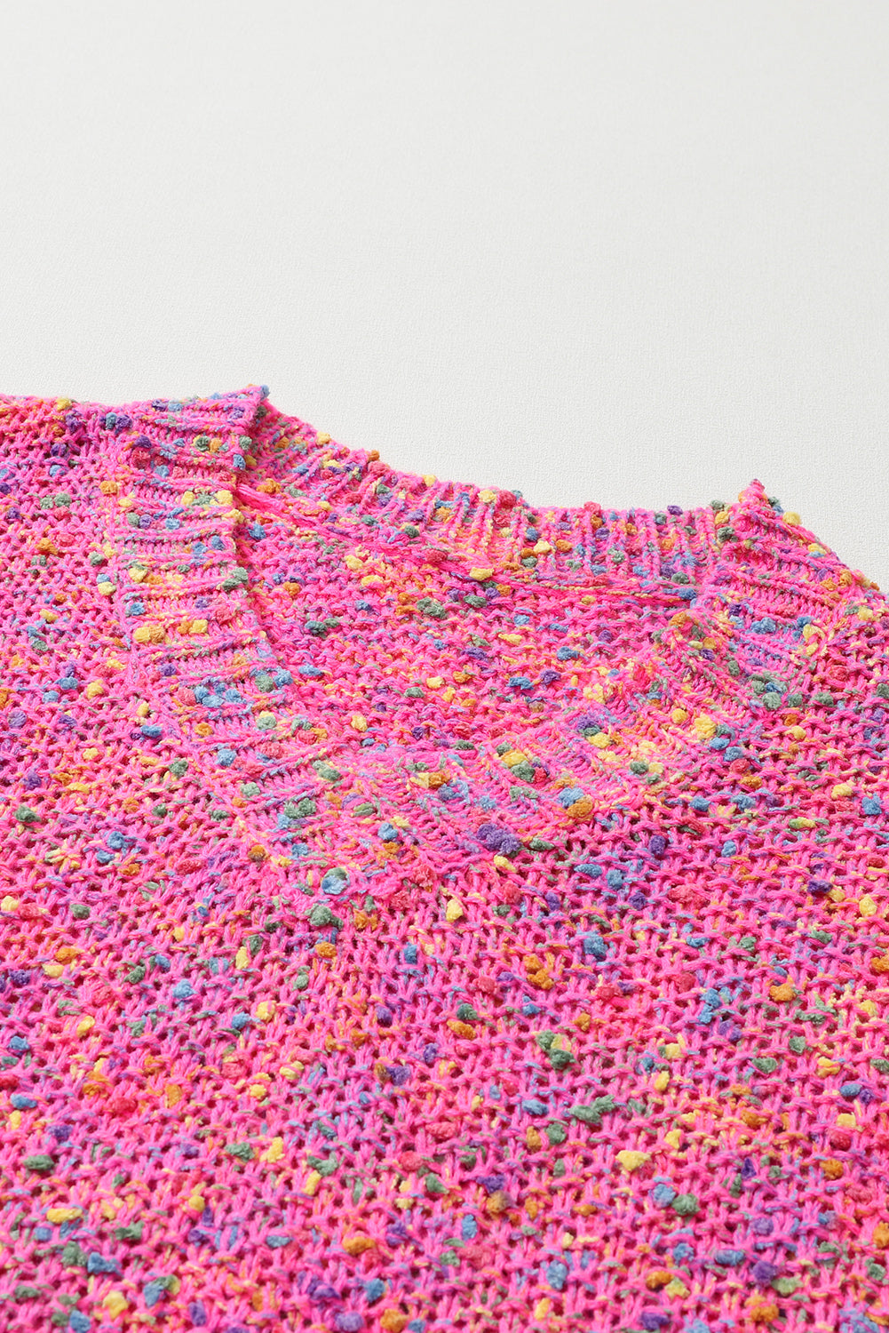 Dark Pink Colourful Spots Knitted V Neck Casual Sweater eAura